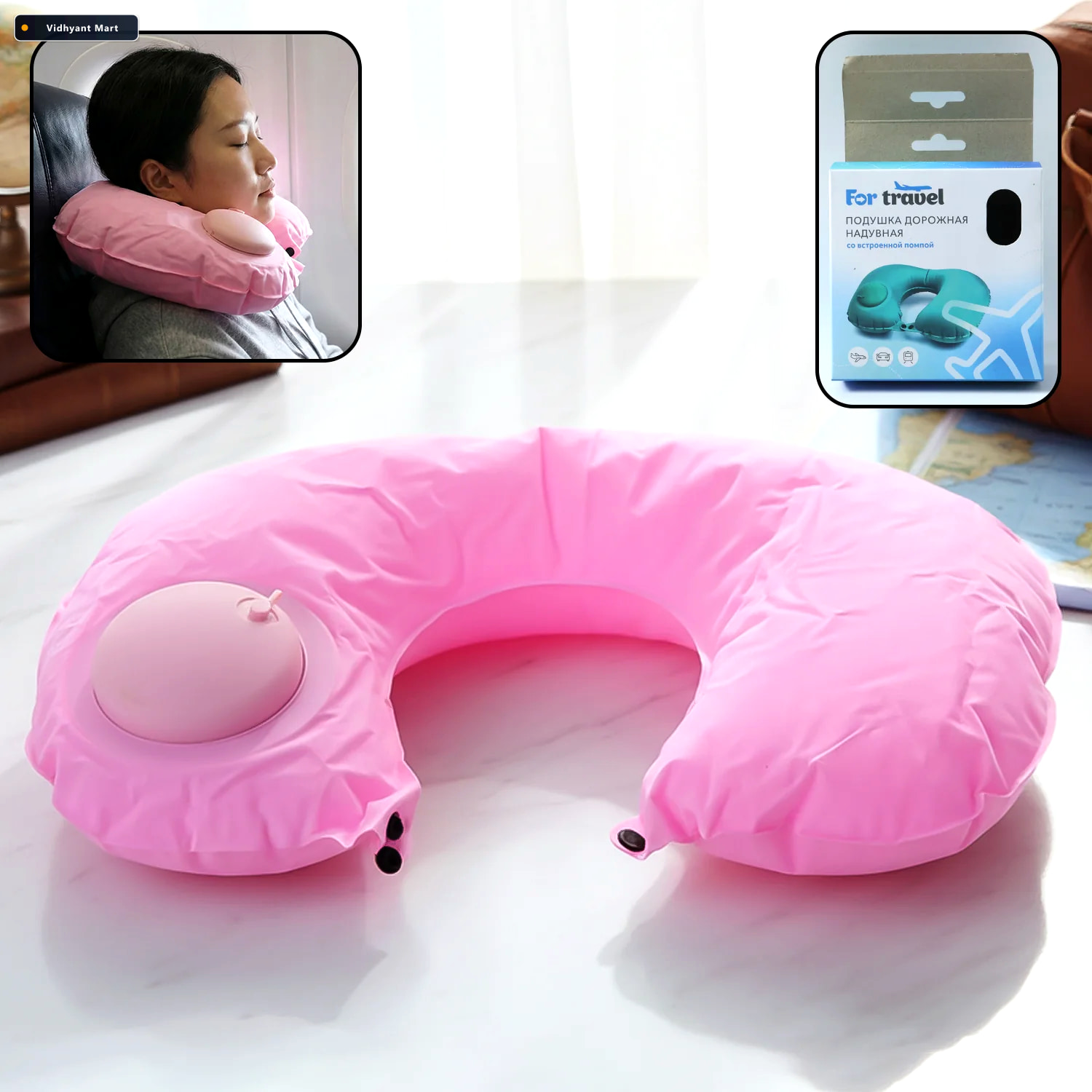 Vidhyant Mart Inflatable Travel Neck Pillow Ergonomic Adjustable 2