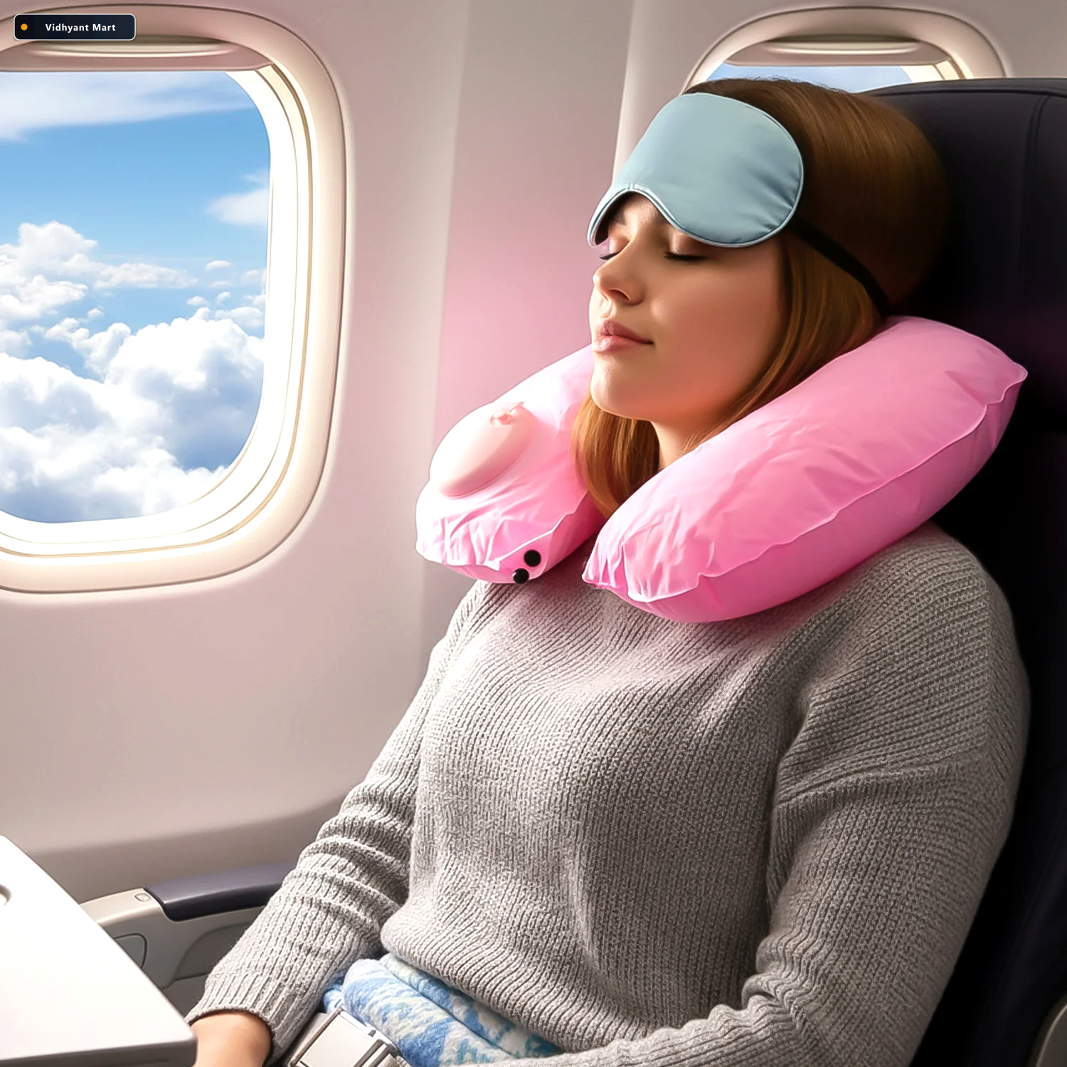 Vidhyant Mart Inflatable Travel Neck Pillow Ergonomic Adjustable 3