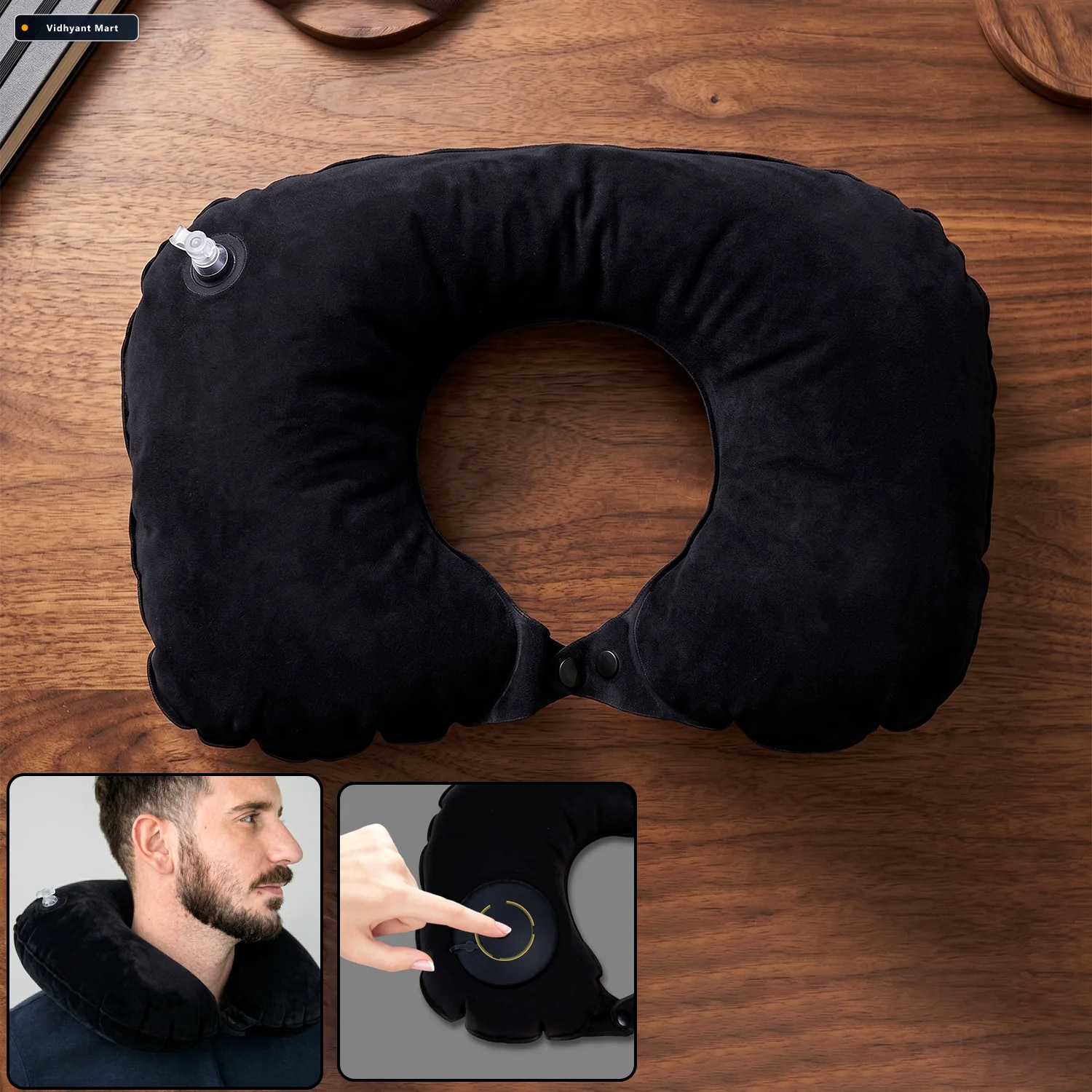 Vidhyant Mart Inflatable Travel Neck Pillow Soft Portable Self I 1
