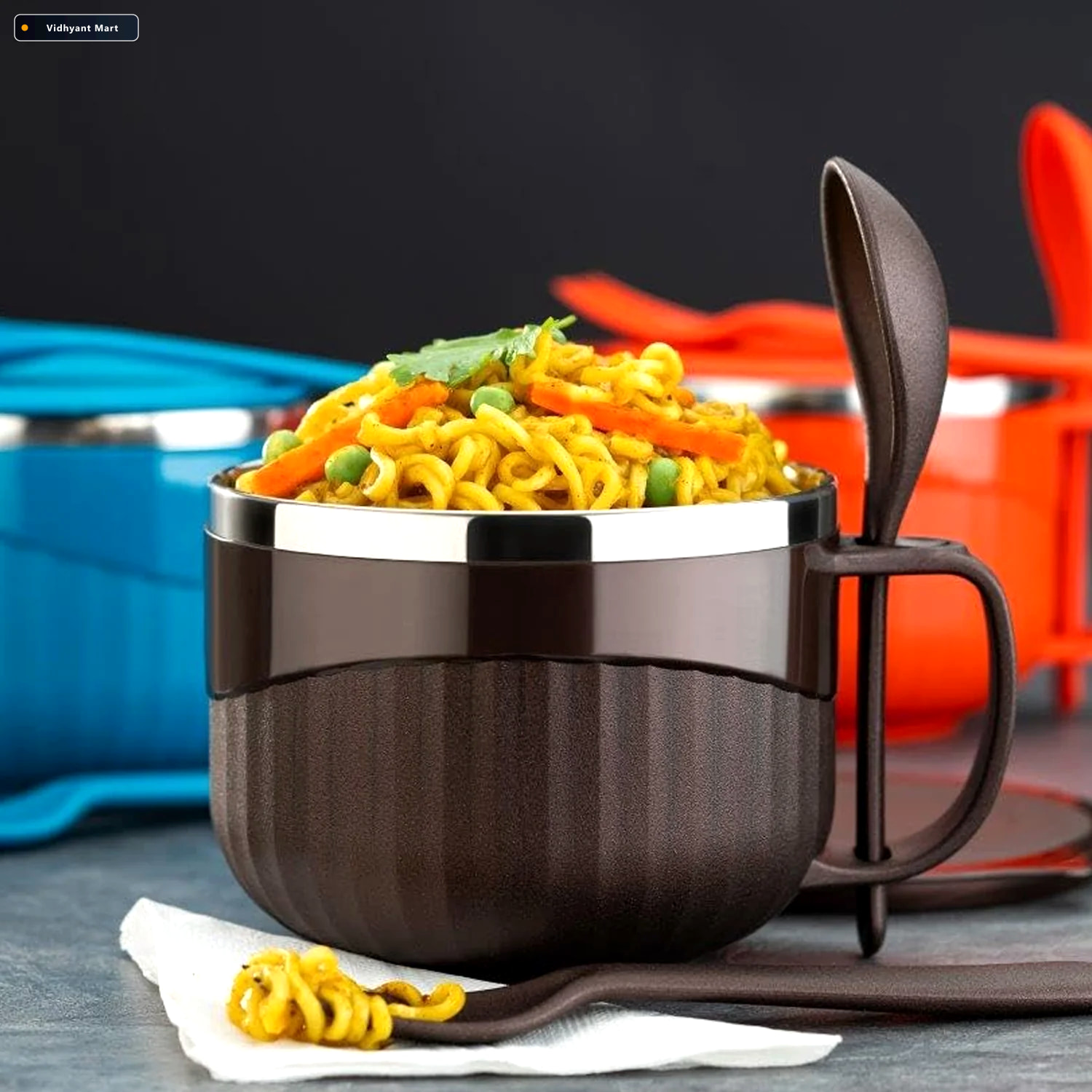 Vidhyant Mart Insulated Lunch Bowl 650ml Leak Proof With Cutlery 1