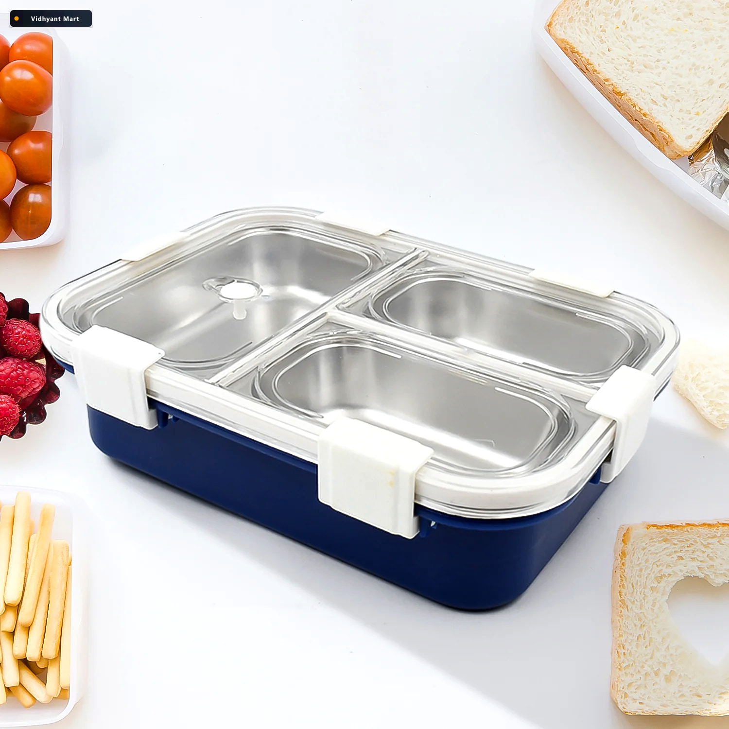Vidhyant Mart Insulated Lunch Box 3 Compartment Stainless Steel 3
