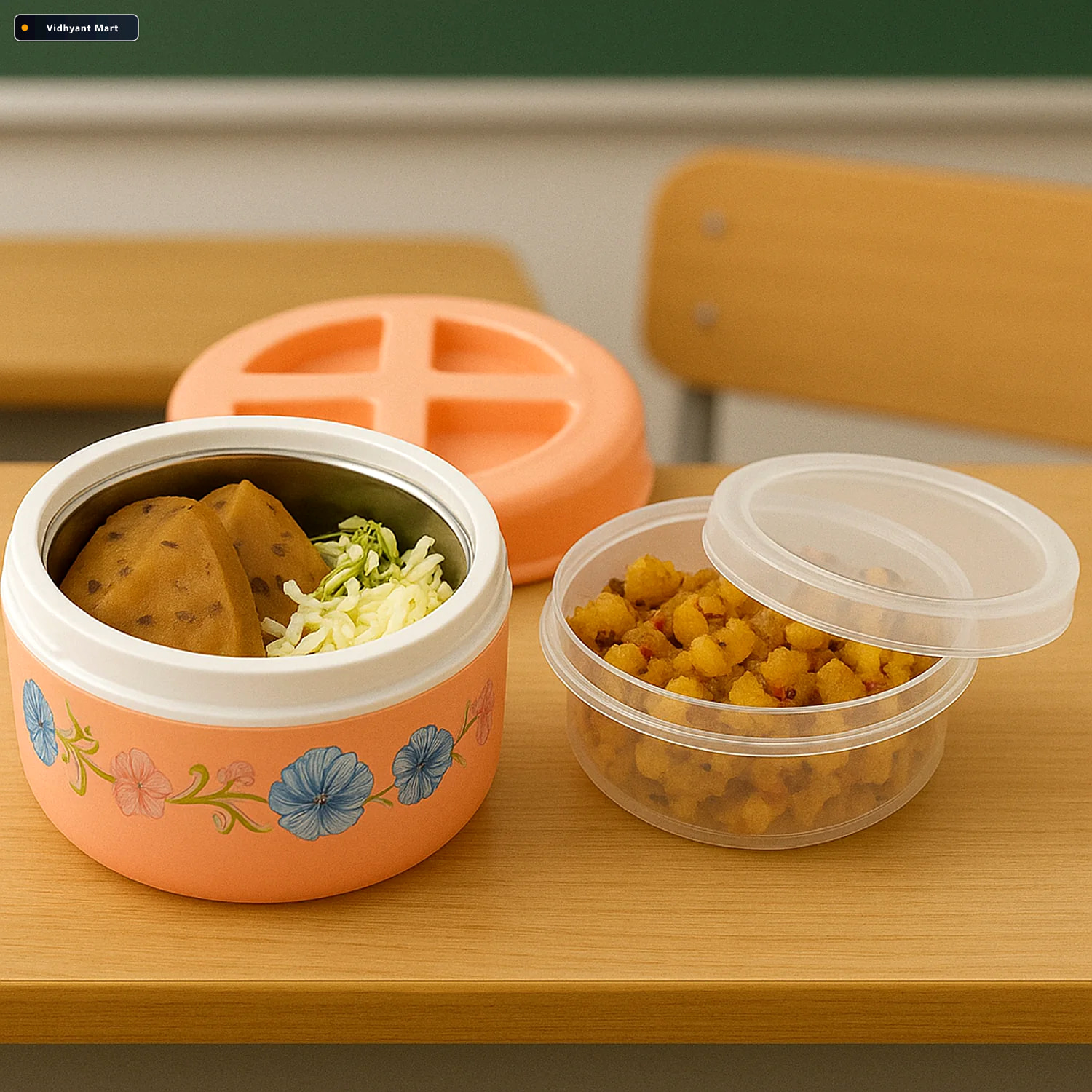 Vidhyant Mart Insulated Lunch Box Floral Print Double Wall Hot P 3