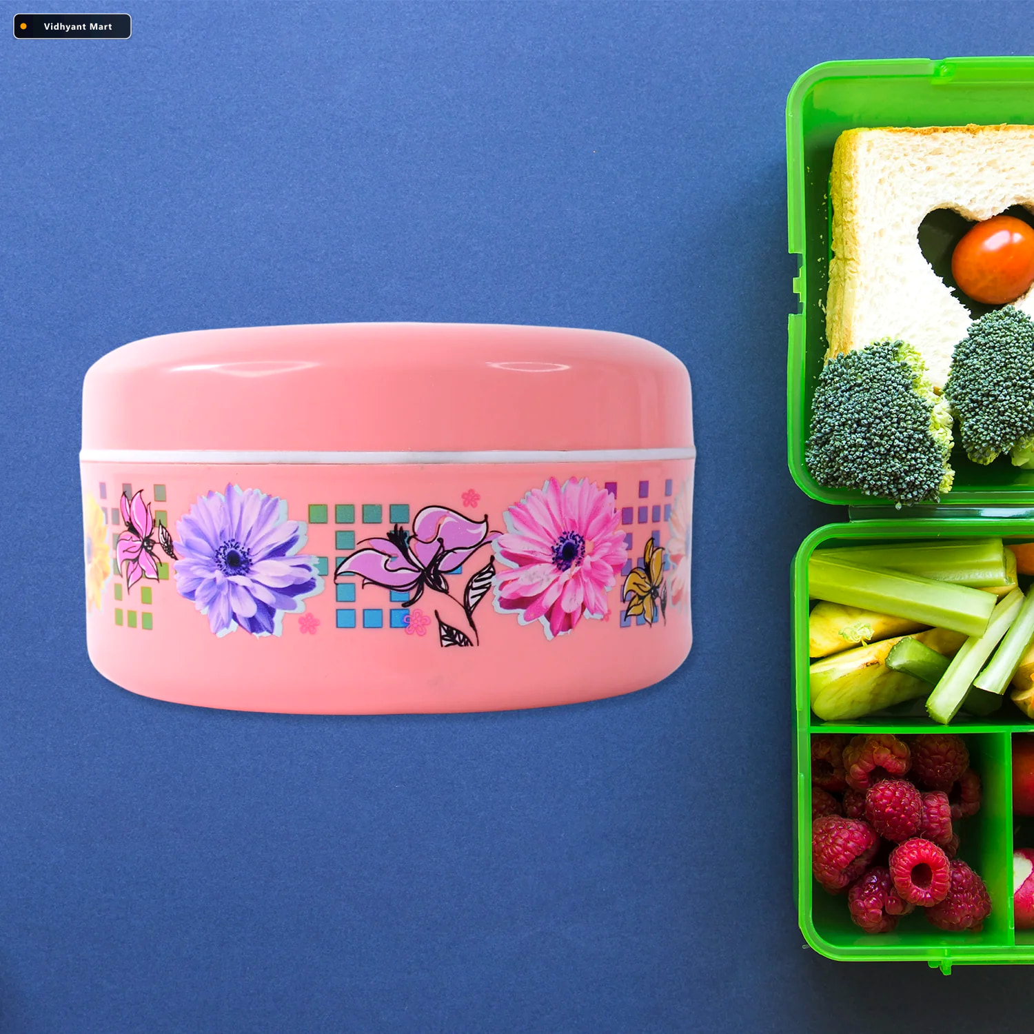 Vidhyant Mart Insulated Lunch Box Floral Print Double Wall Hot P 4