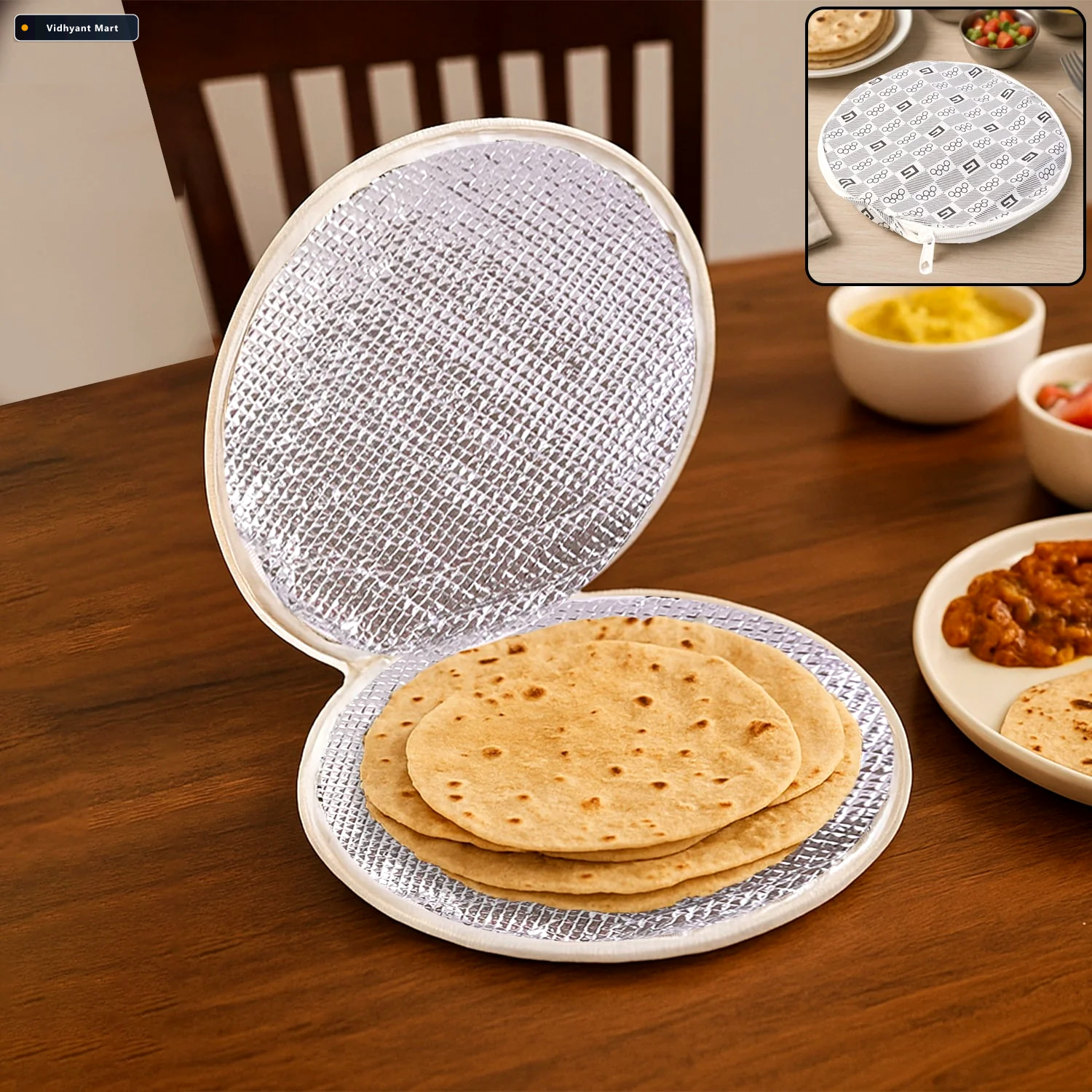 Vidhyant Mart Insulated Roti Cover Keeps Rotis Warm Fresh 23x23c 1