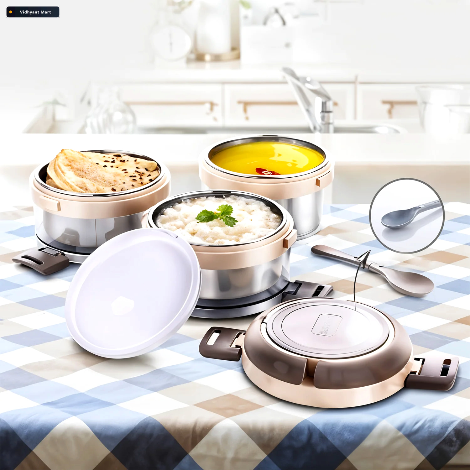 Vidhyant Mart Insulated Stainless Steel Lunch Box Set Leakproof 3