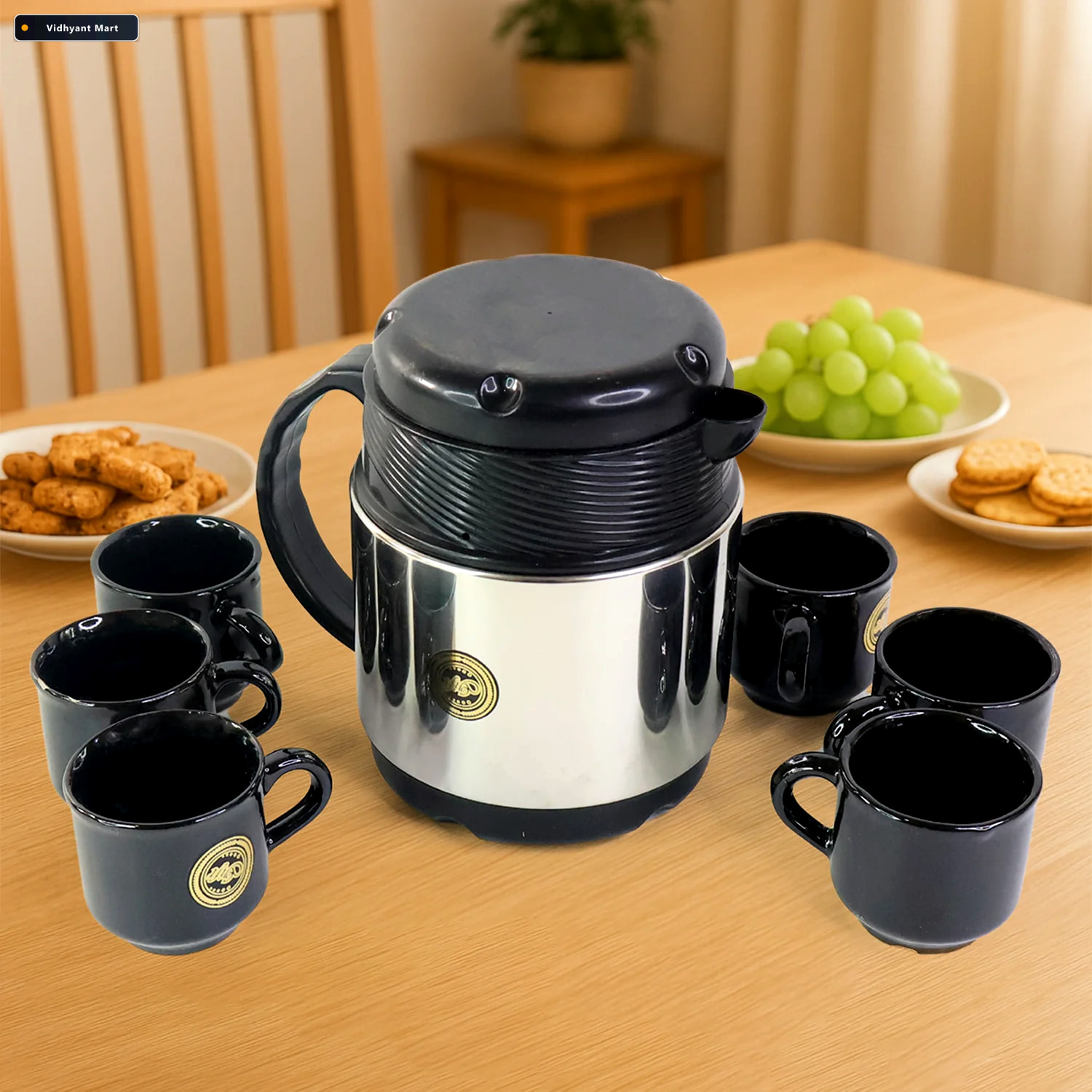 Vidhyant Mart Insulated Thermos Flask With 6 Ceramic Cups Keeps 2