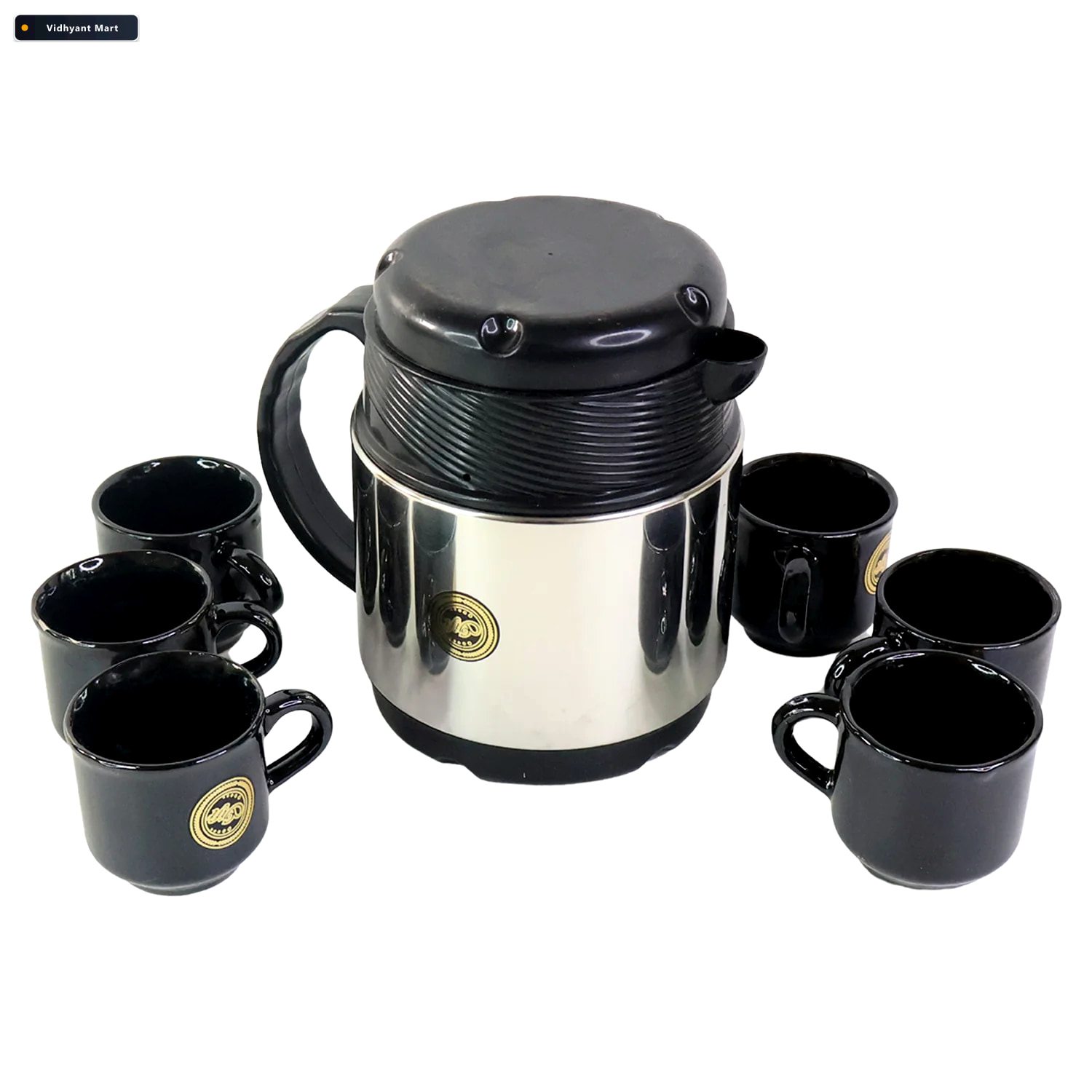 Vidhyant Mart Insulated Thermos Flask With 6 Ceramic Cups Keeps 4