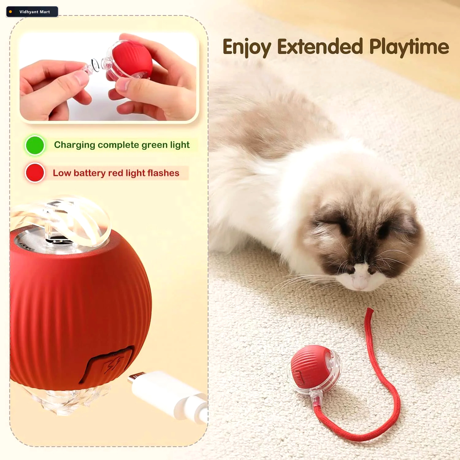 Vidhyant Mart Interactive Cat Toy Ball Led Light Detachable Tail 2