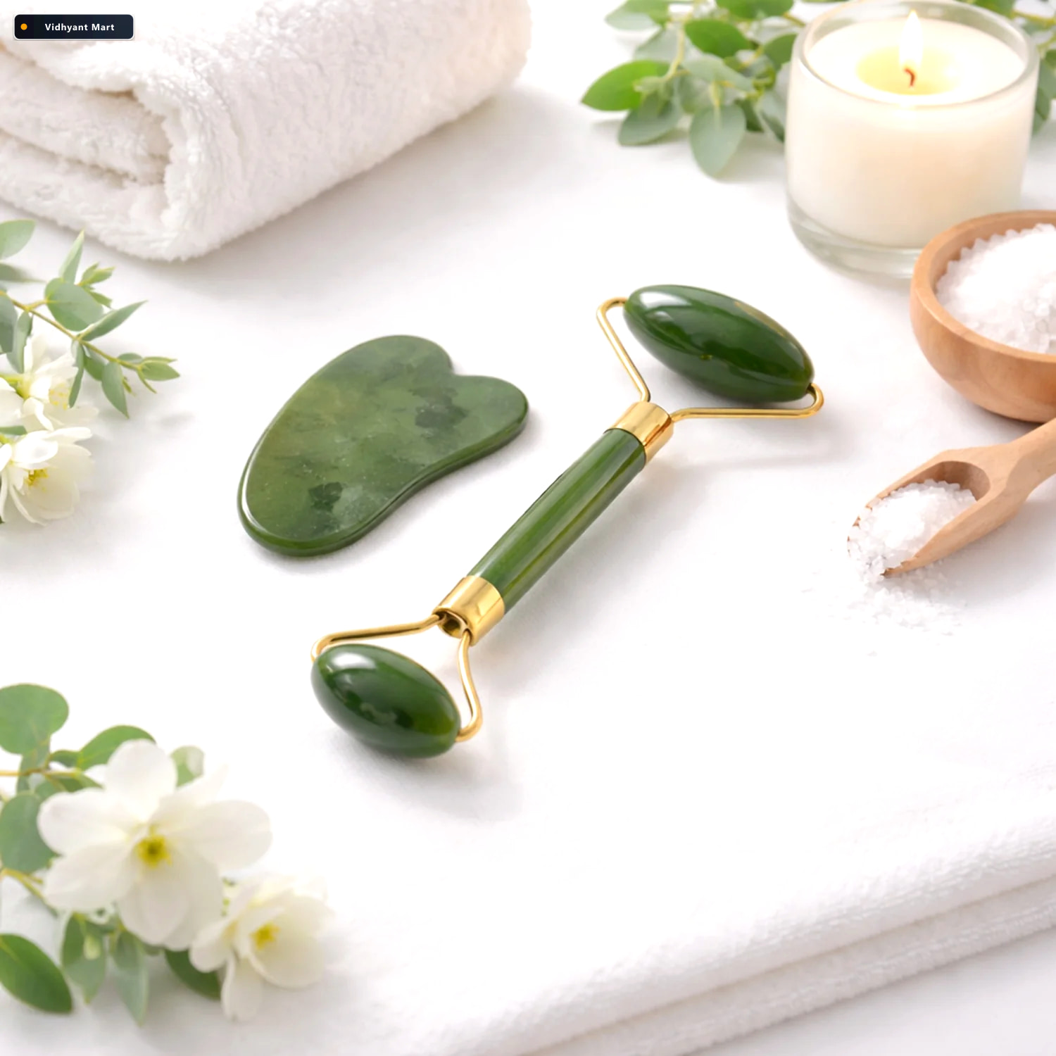 Vidhyant Mart Jade Face Roller Gua Sha Set Skin Care Relaxation 1