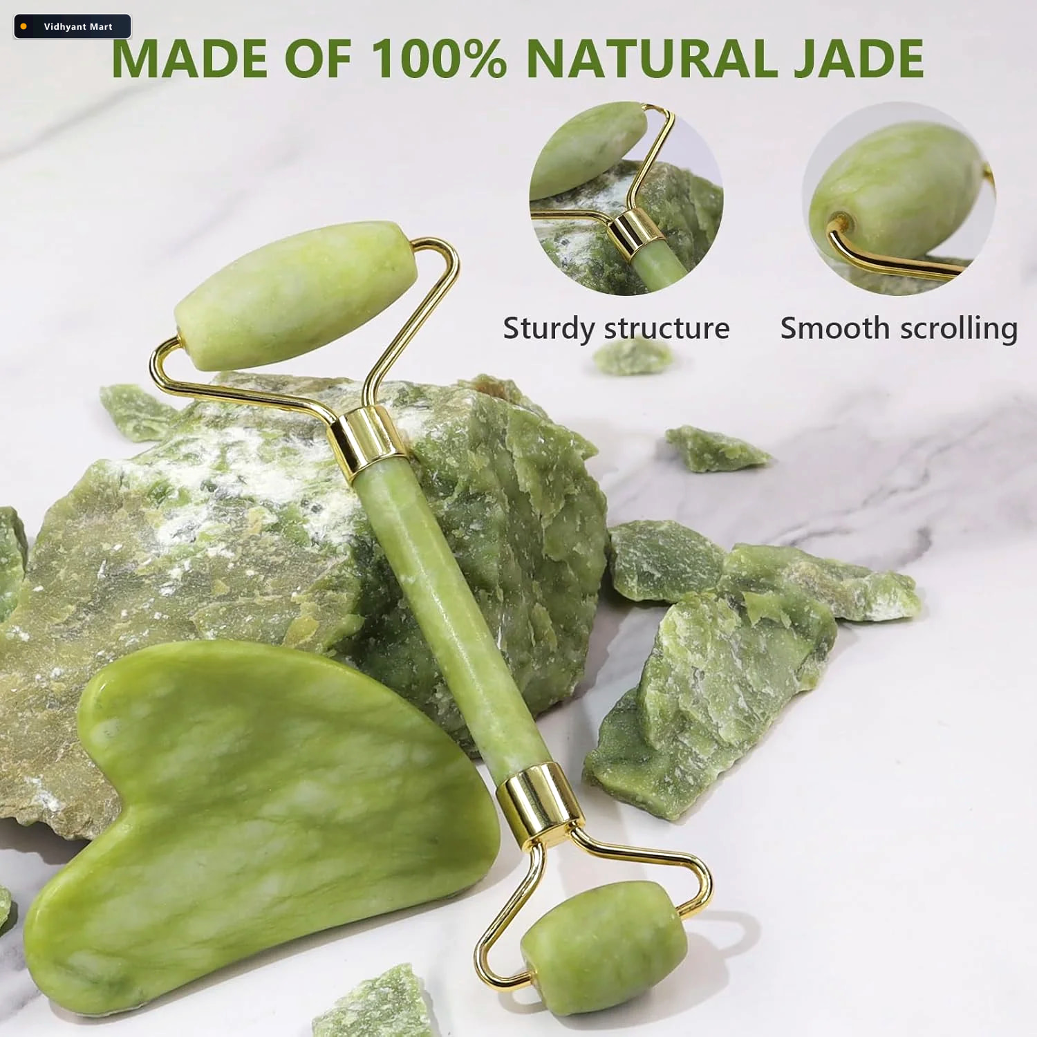 Vidhyant Mart Jade Face Roller Gua Sha Set Skin Care Relaxation 2
