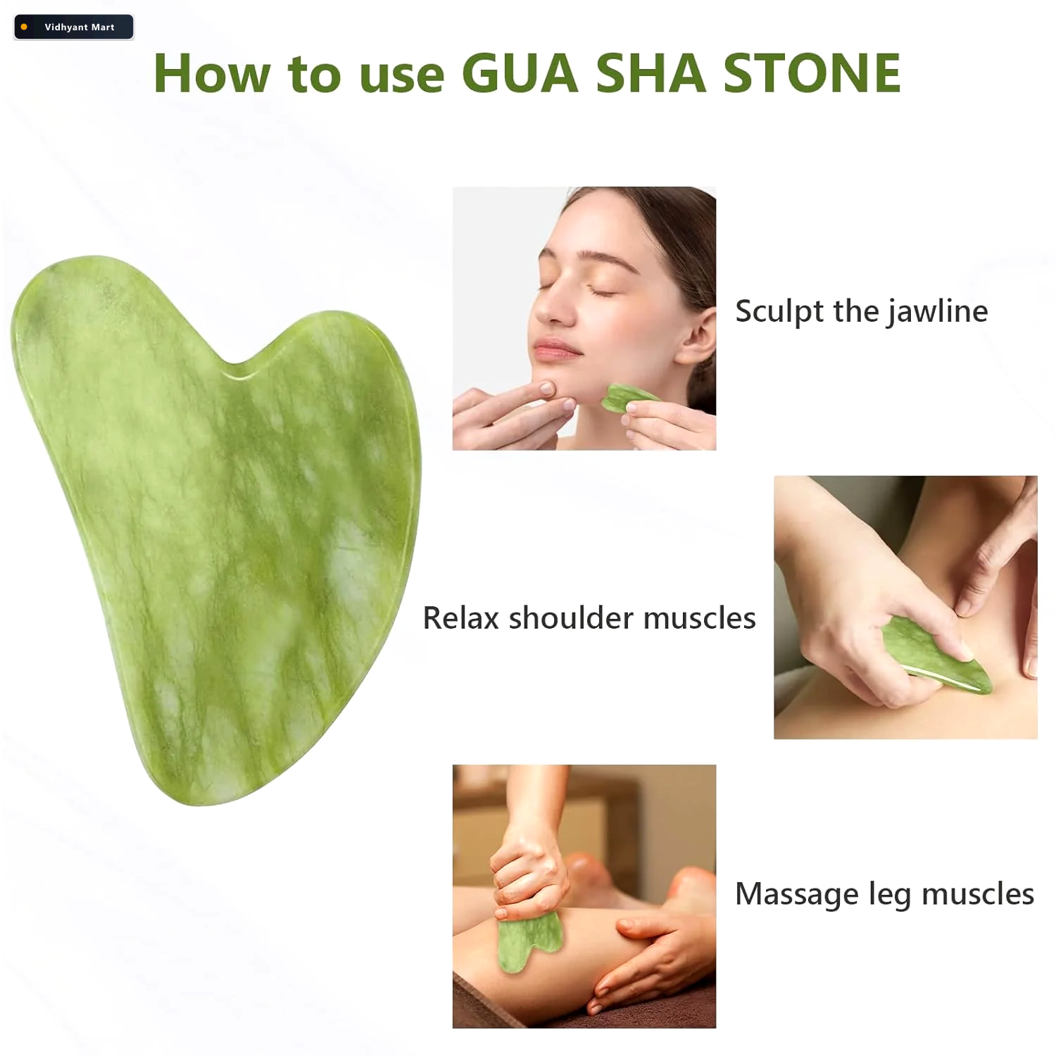 Vidhyant Mart Jade Face Roller Gua Sha Set Skin Care Relaxation 3