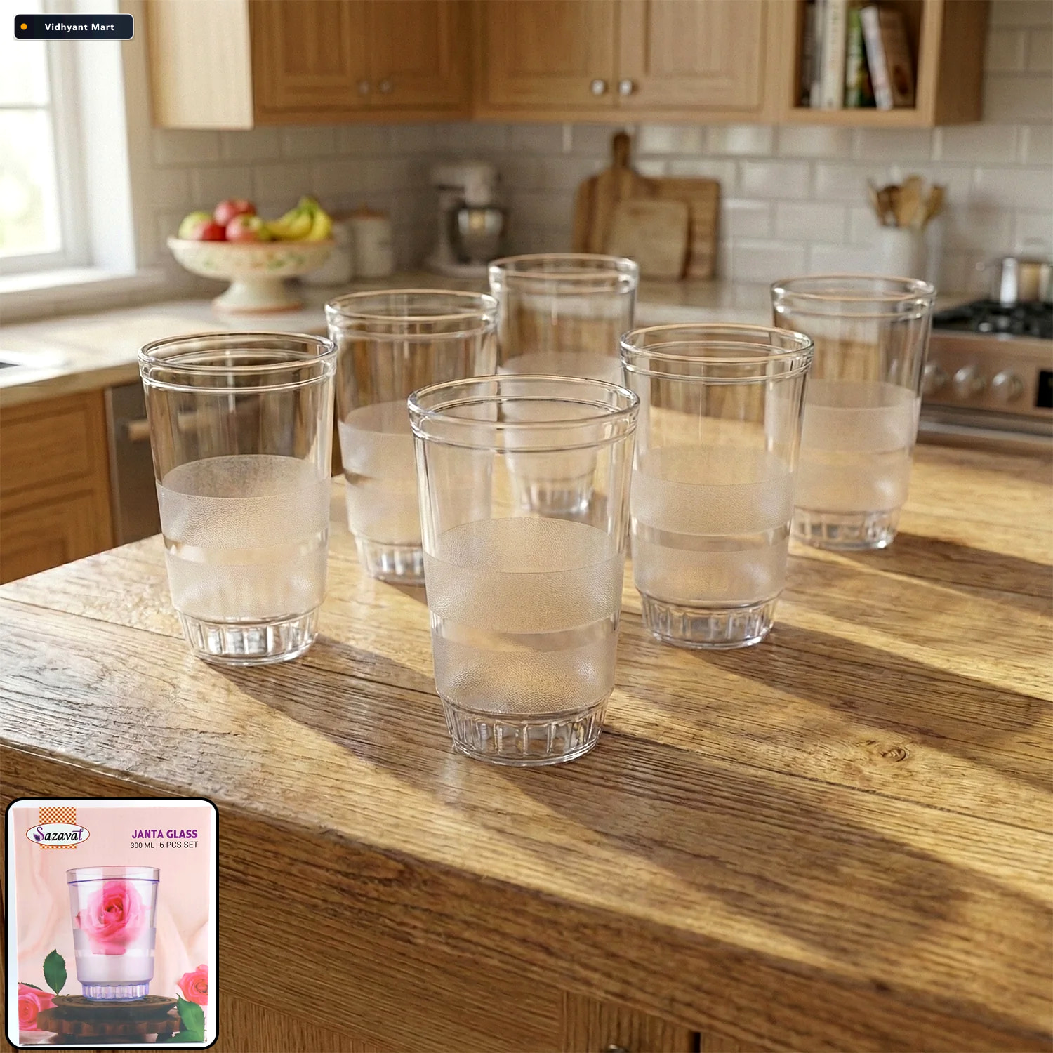 Vidhyant Mart Janta Drinking Glass Set 6 Pc With Frosted Grip 30 1