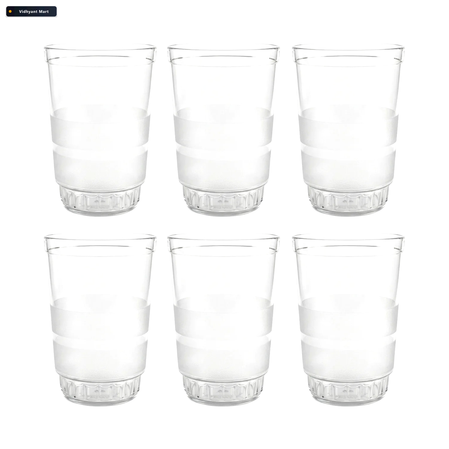Vidhyant Mart Janta Drinking Glass Set 6 Pc With Frosted Grip 30 4