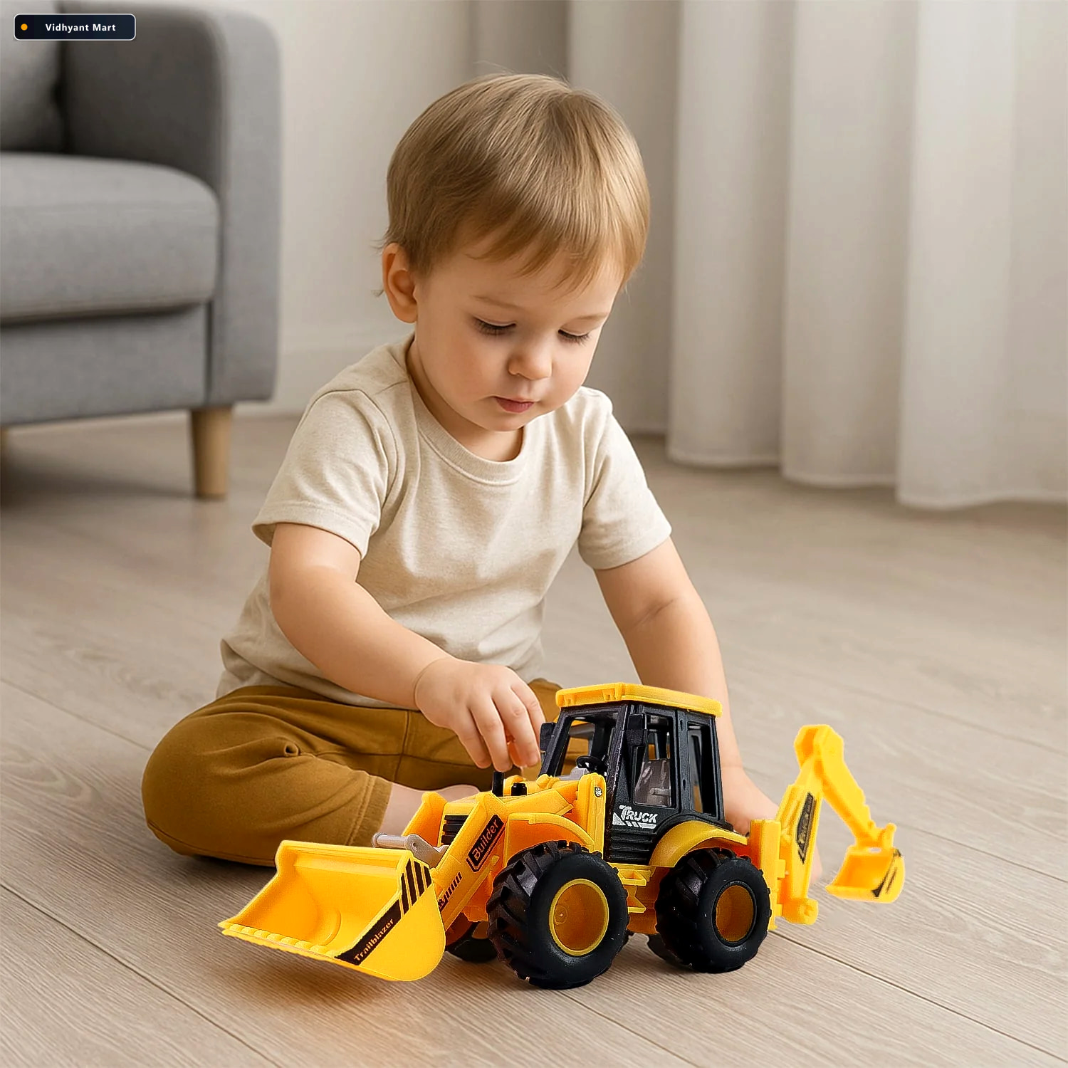 Vidhyant Mart Jcb Style Backhoe Loader Toy Friction Powered Fun 3