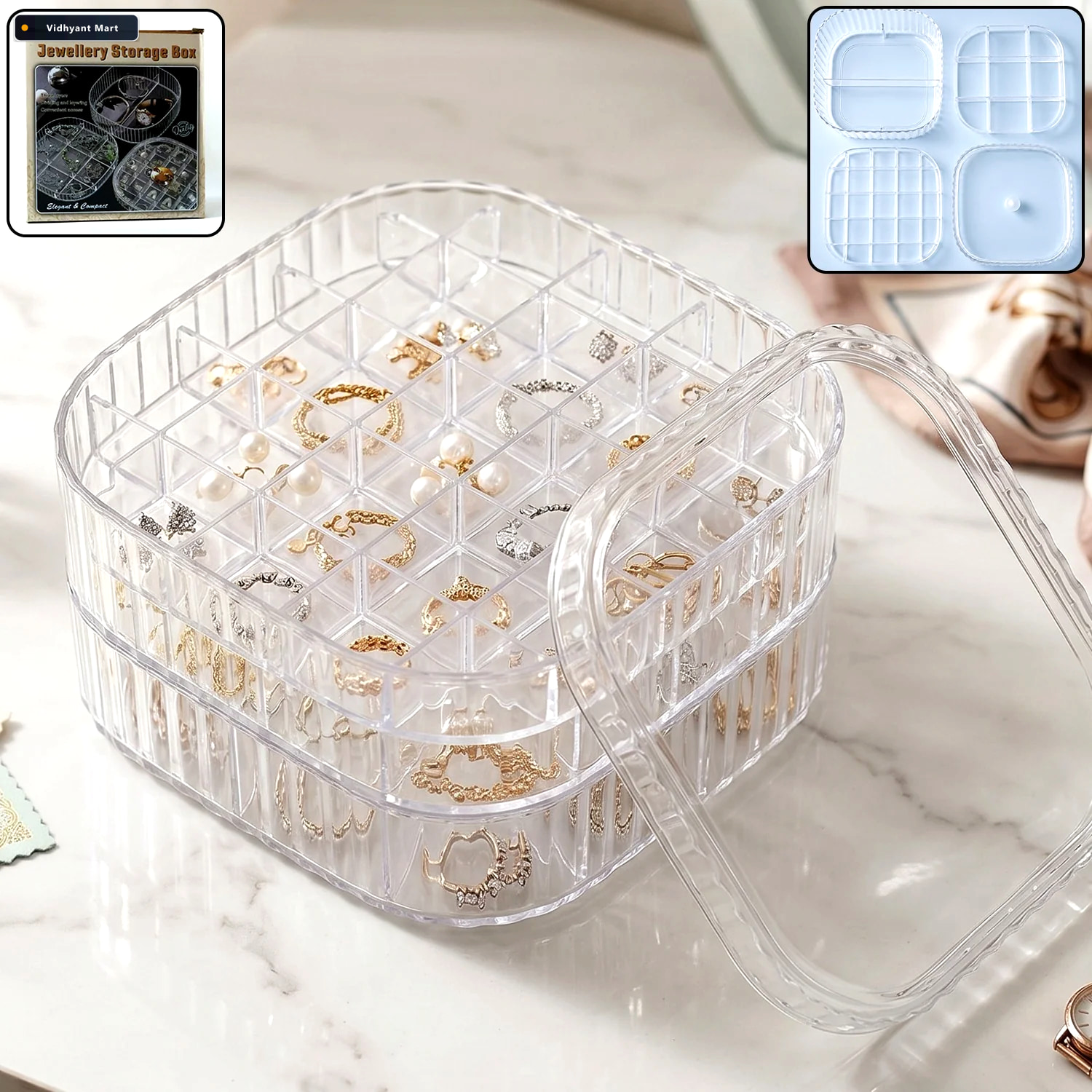 Vidhyant Mart Jewellery Storage Box 3 Layer Clear Organizer For 1