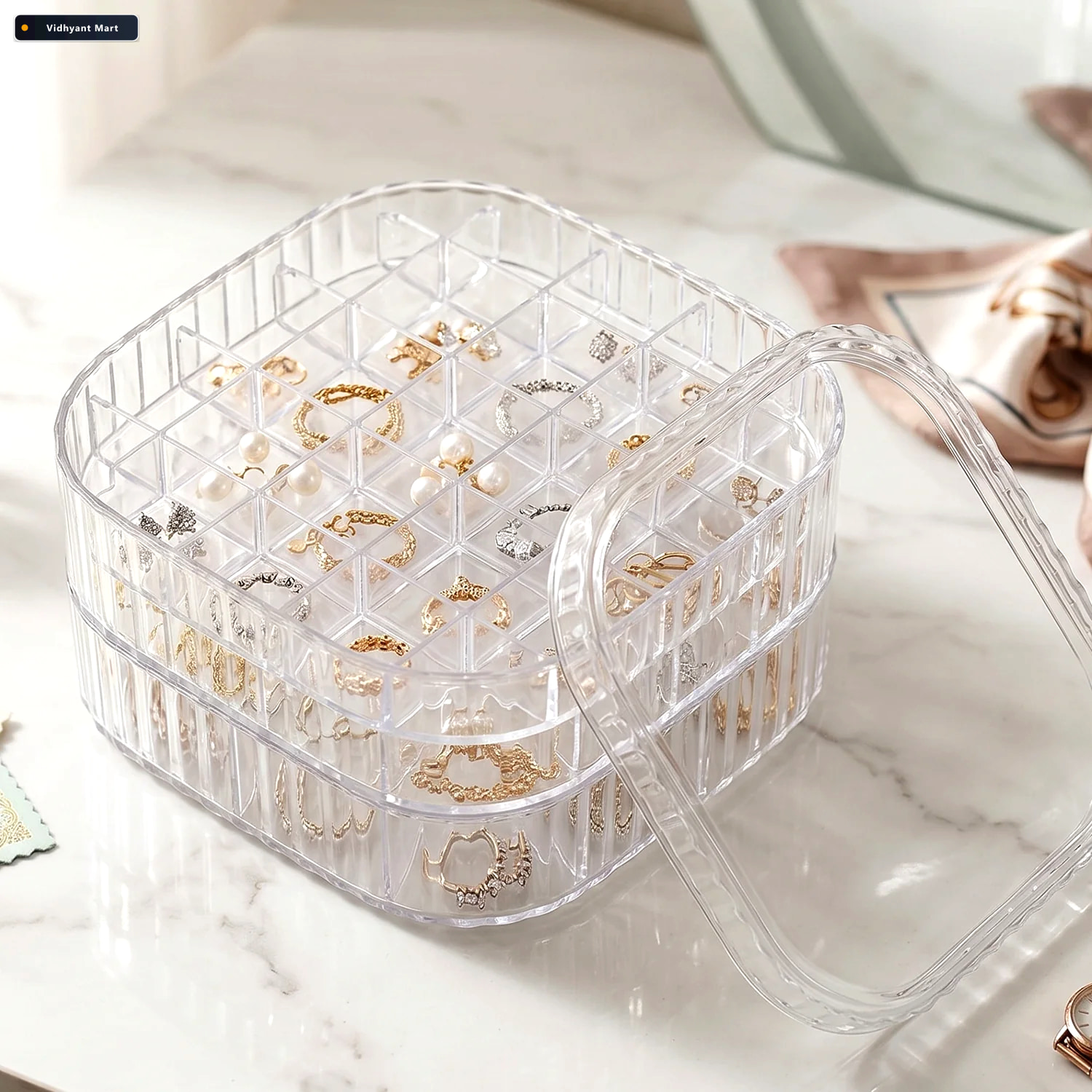 Vidhyant Mart Jewellery Storage Box 3 Layer Clear Organizer For 3