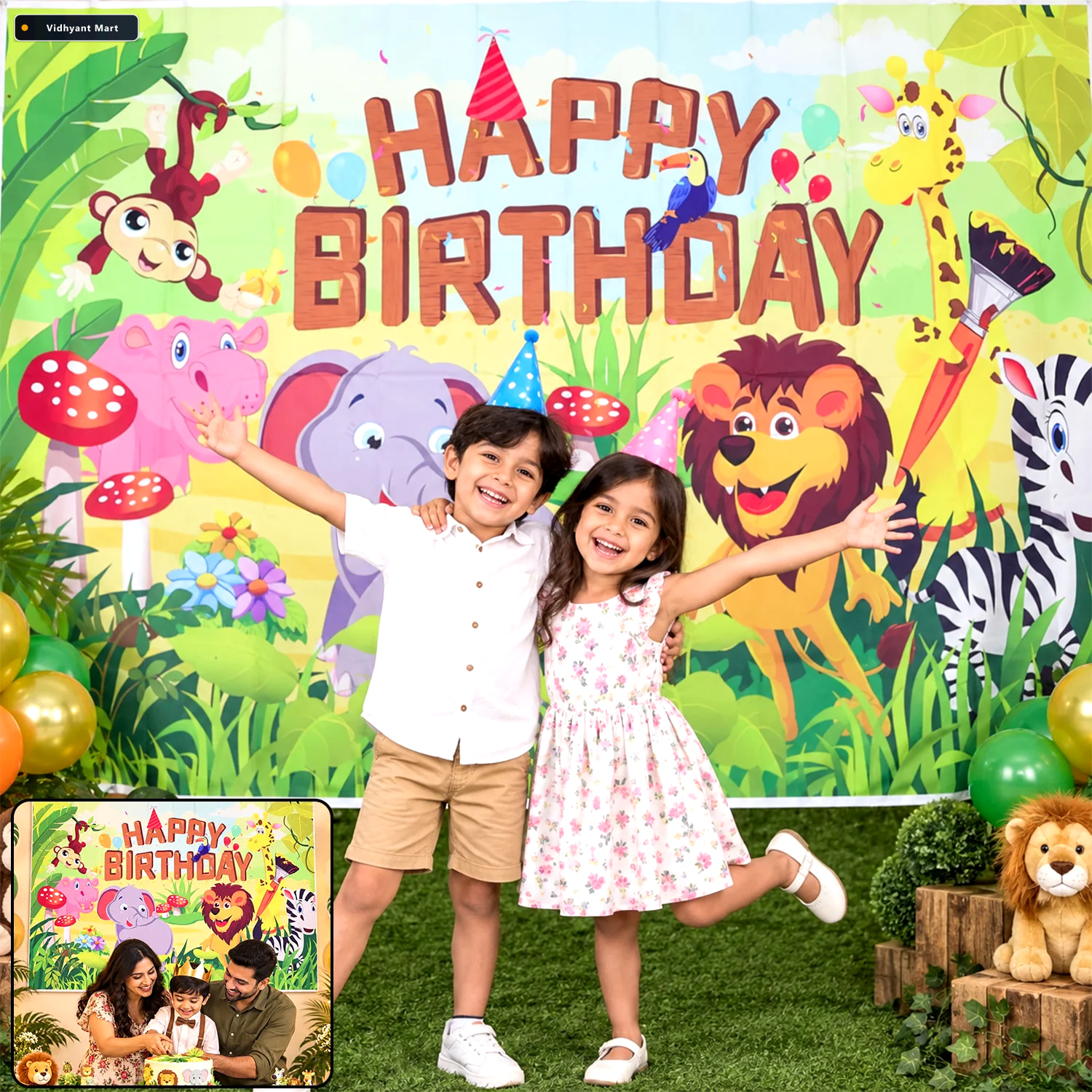 Vidhyant Mart Jungle Animal Happy Birthday Backdrop Curtain For 1