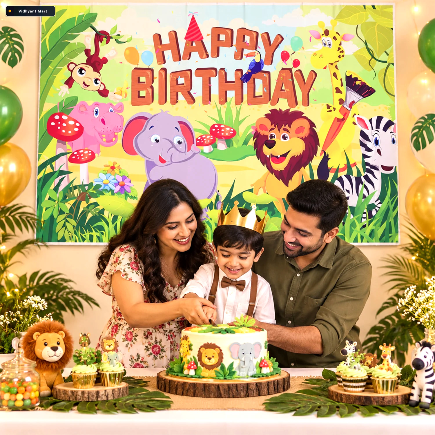 Vidhyant Mart Jungle Animal Happy Birthday Backdrop Curtain For 2