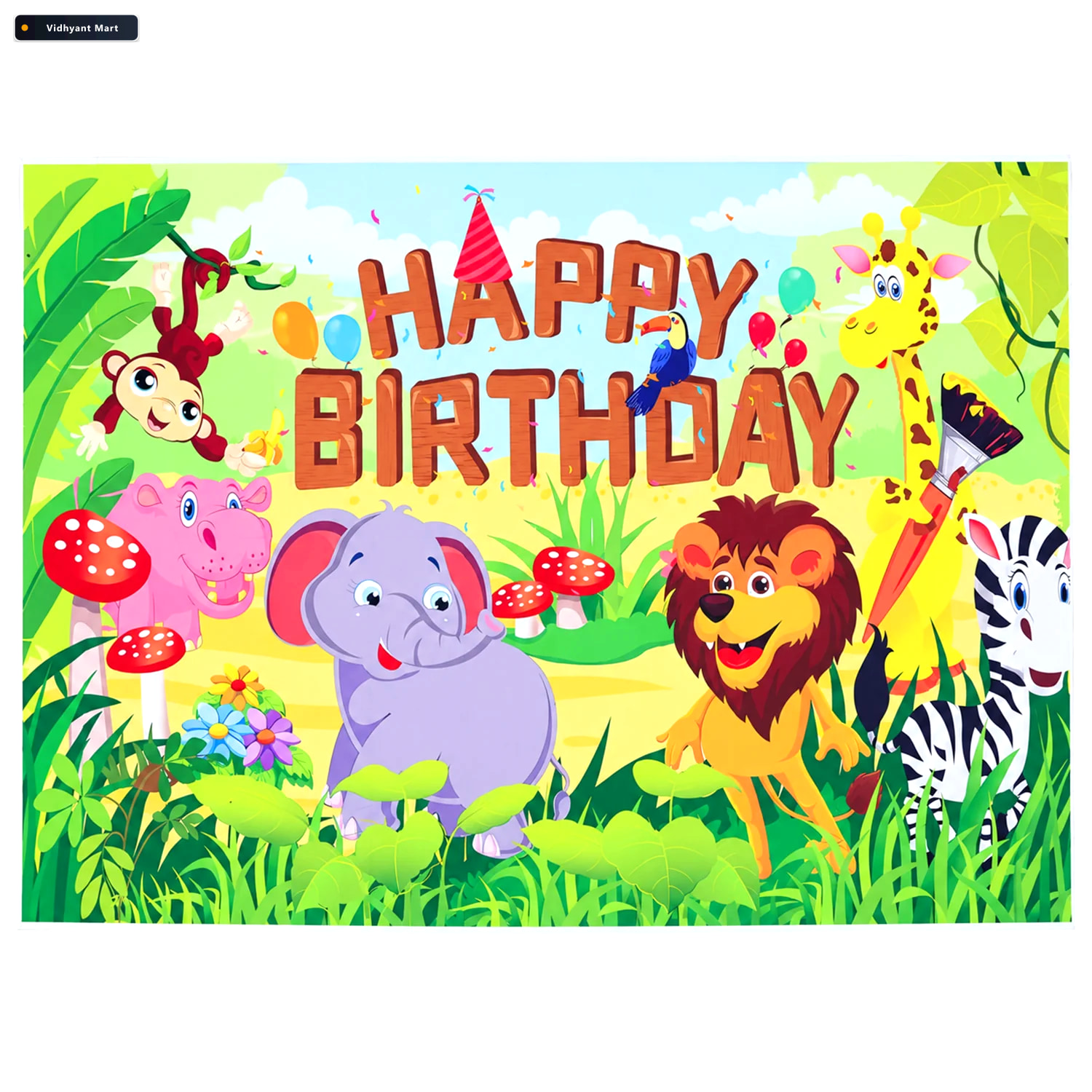 Vidhyant Mart Jungle Animal Happy Birthday Backdrop Curtain For 4