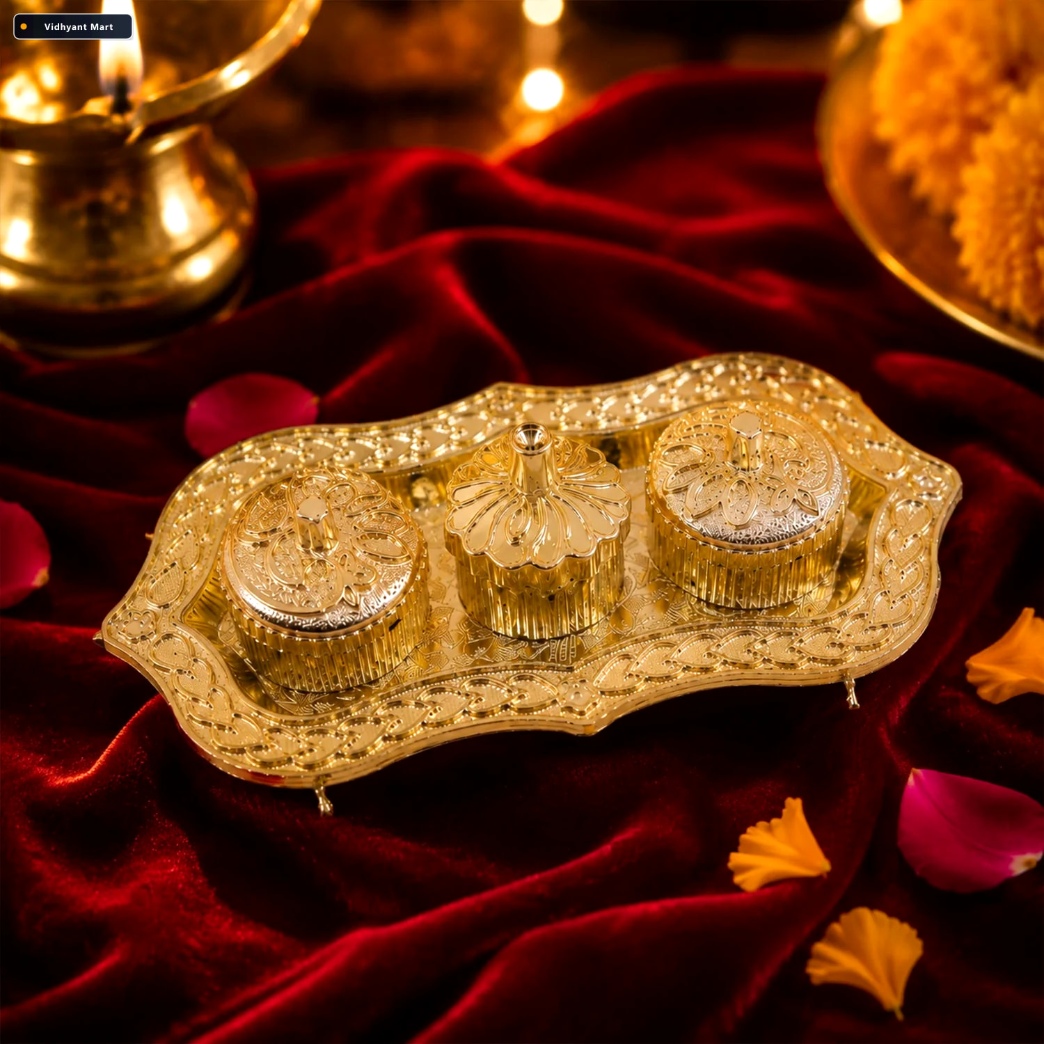 Vidhyant Mart Kankavati Elegant 3 Compartment Puja Holder For Sa 2