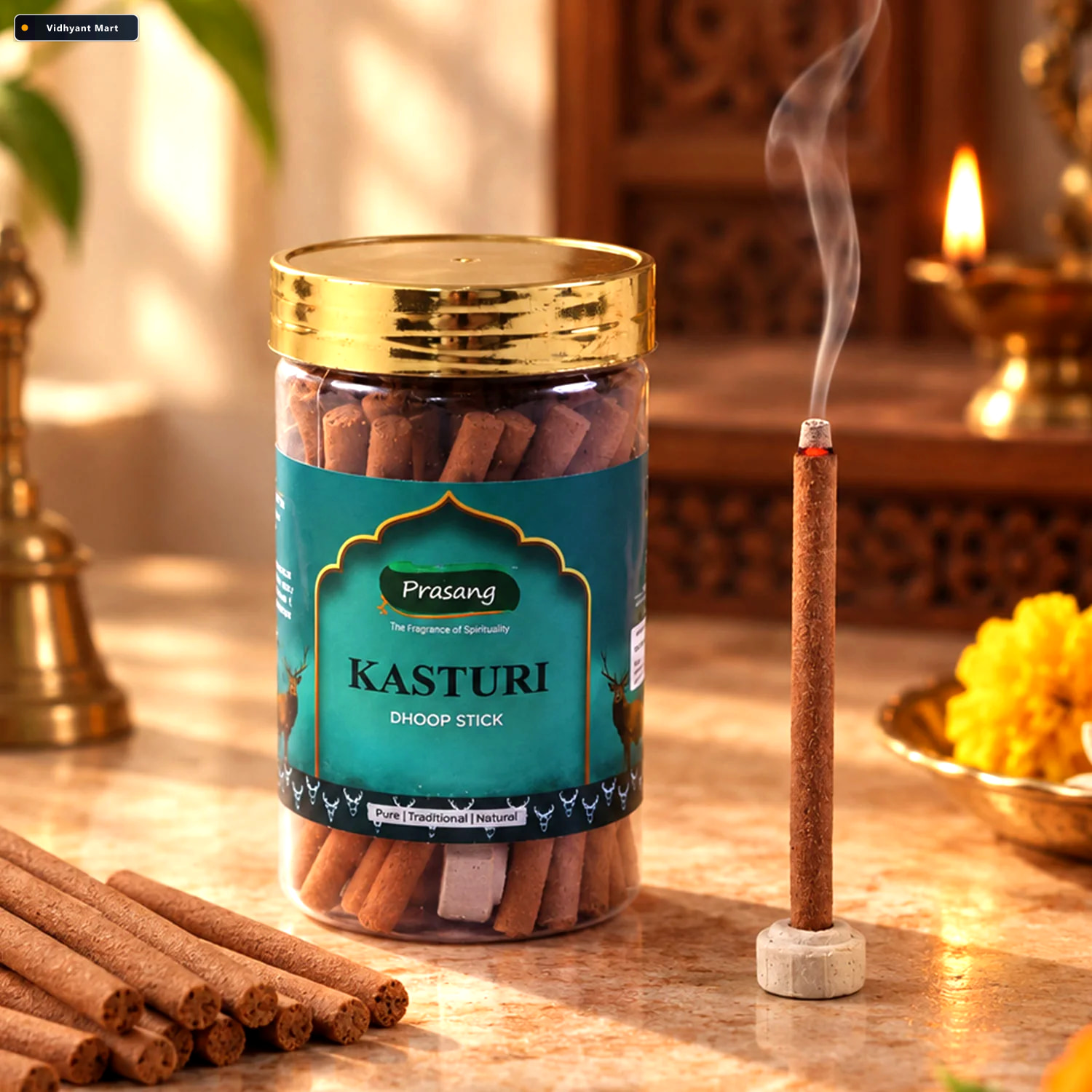 Vidhyant Mart Kasturi Dhoop Sticks Jar With Holder For Daily Puj 1