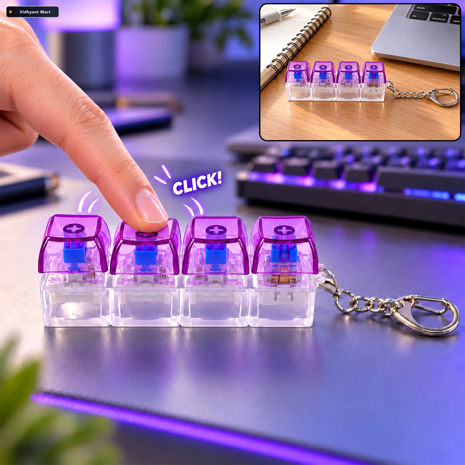 Vidhyant Mart Keyboard Switch Clicky Keychain With Four Keys And 1