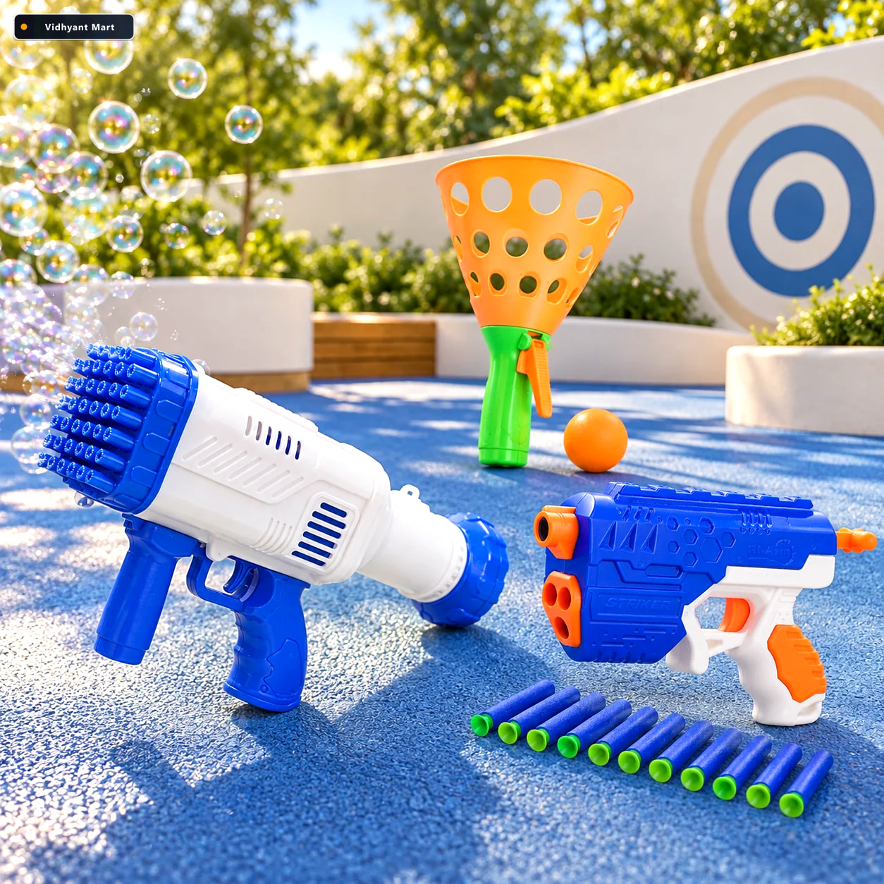 Vidhyant Mart Kids Action Play Combo Bubble Blaster Foam Dart Gu 1