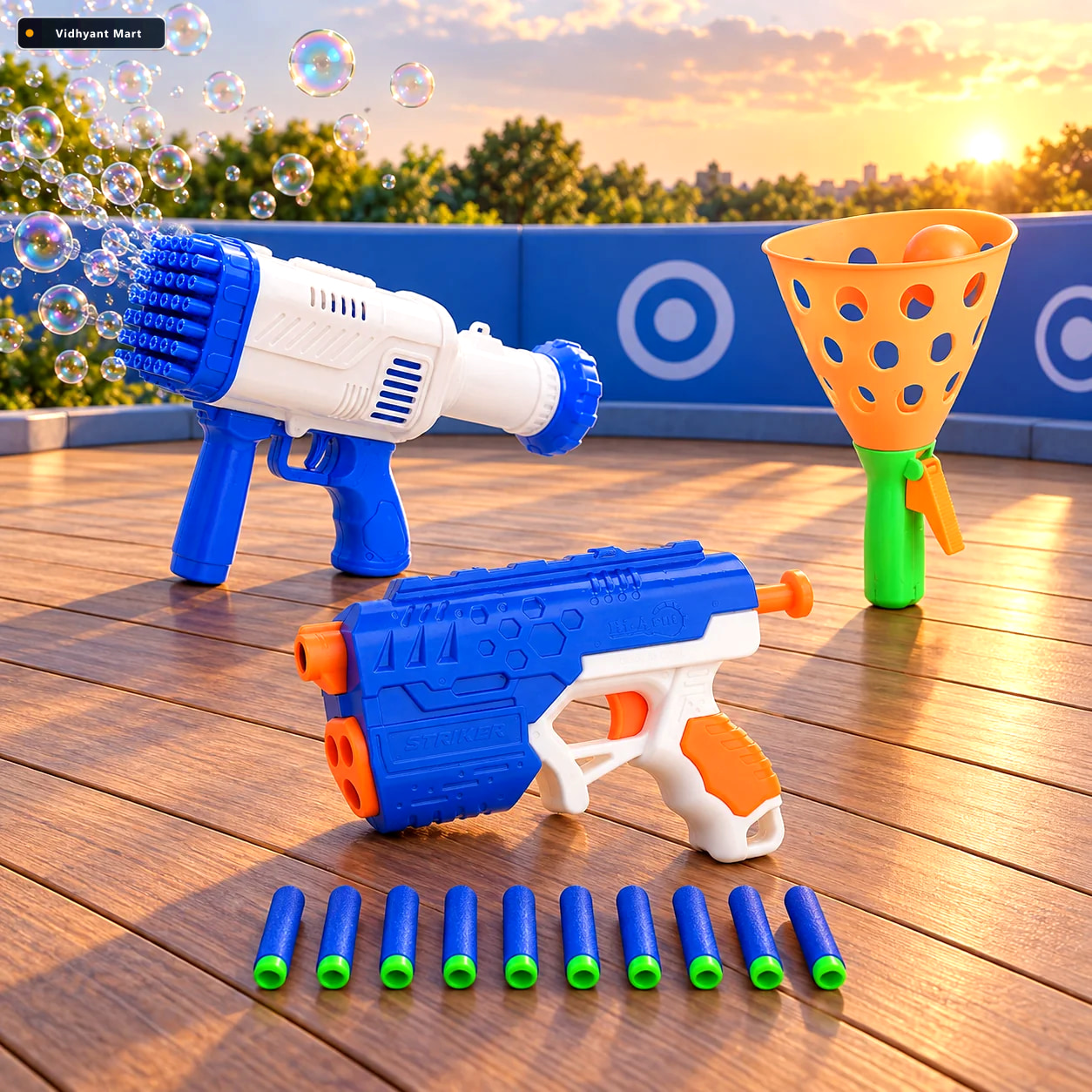 Vidhyant Mart Kids Action Play Combo Bubble Blaster Foam Dart Gu 3