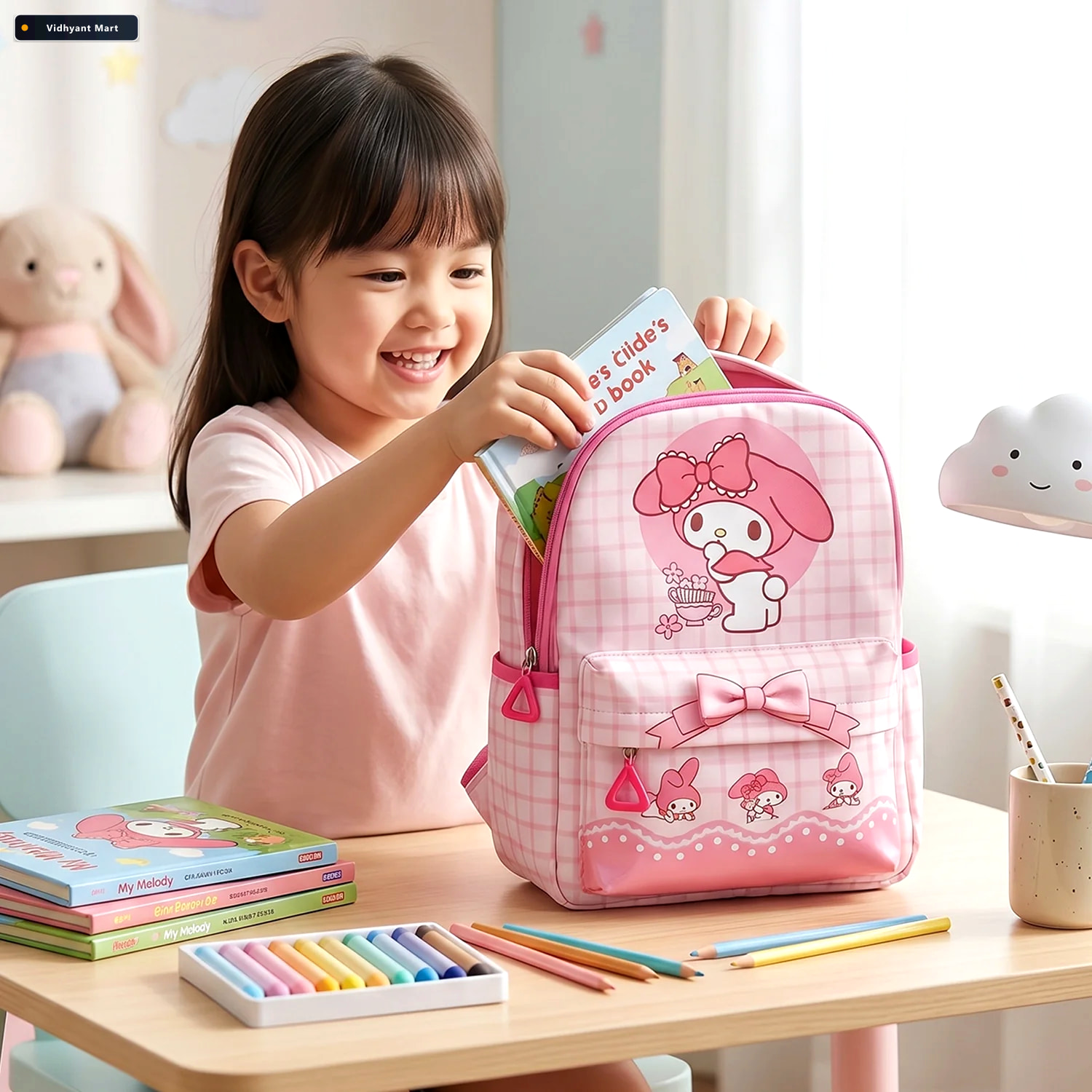 Vidhyant Mart Kids Backpack Adorable My Melody Design With Bow B 2