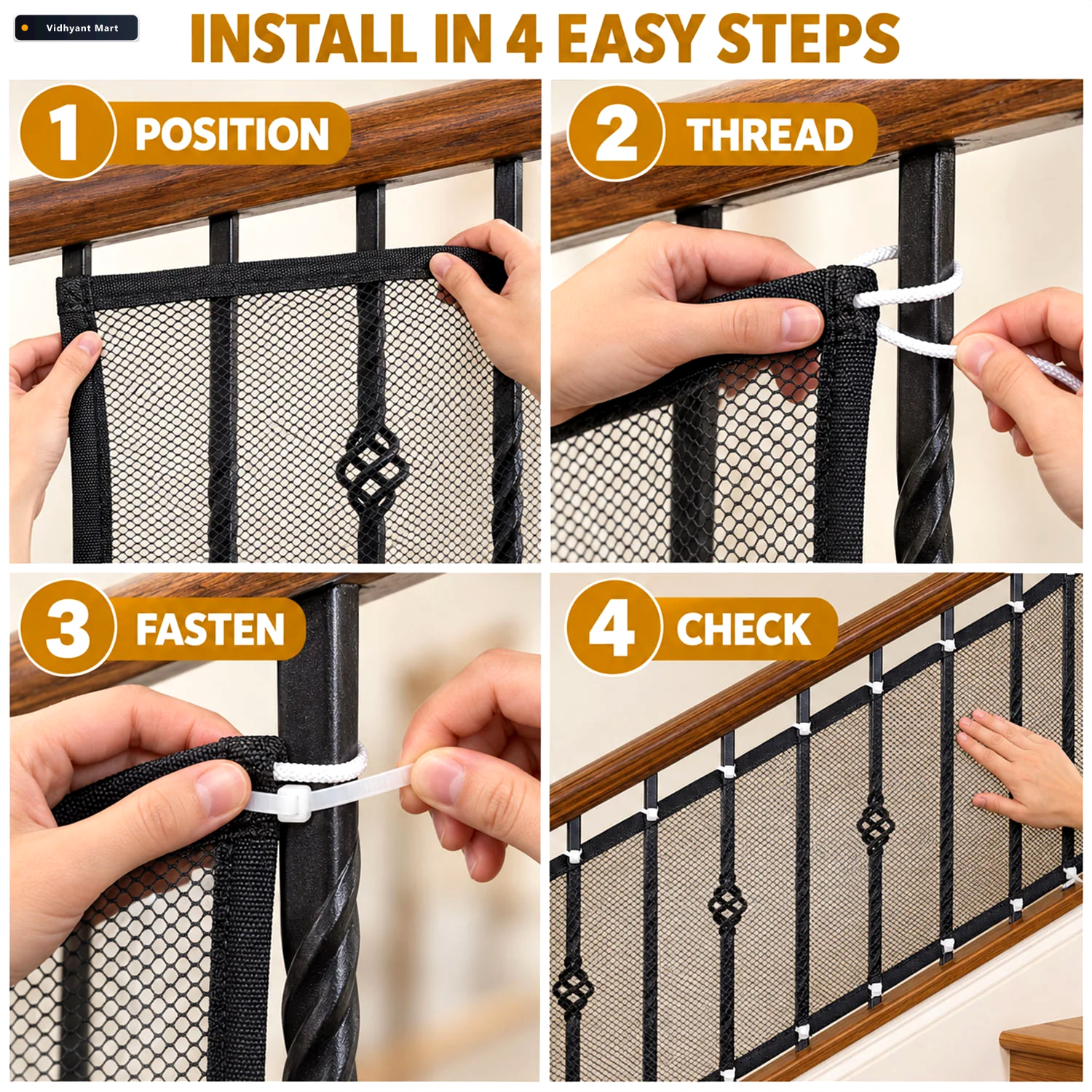 Vidhyant Mart Kids Balcony Safety Net With Mesh Railing Cover An 2
