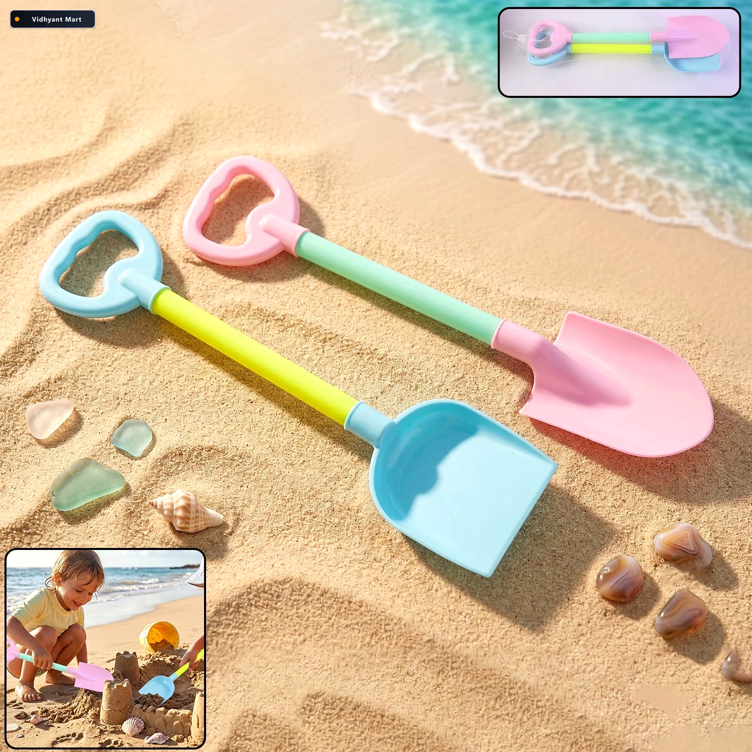 Vidhyant Mart Kids Beach Sand Shovel Toy Set Bright Durable Easy 1