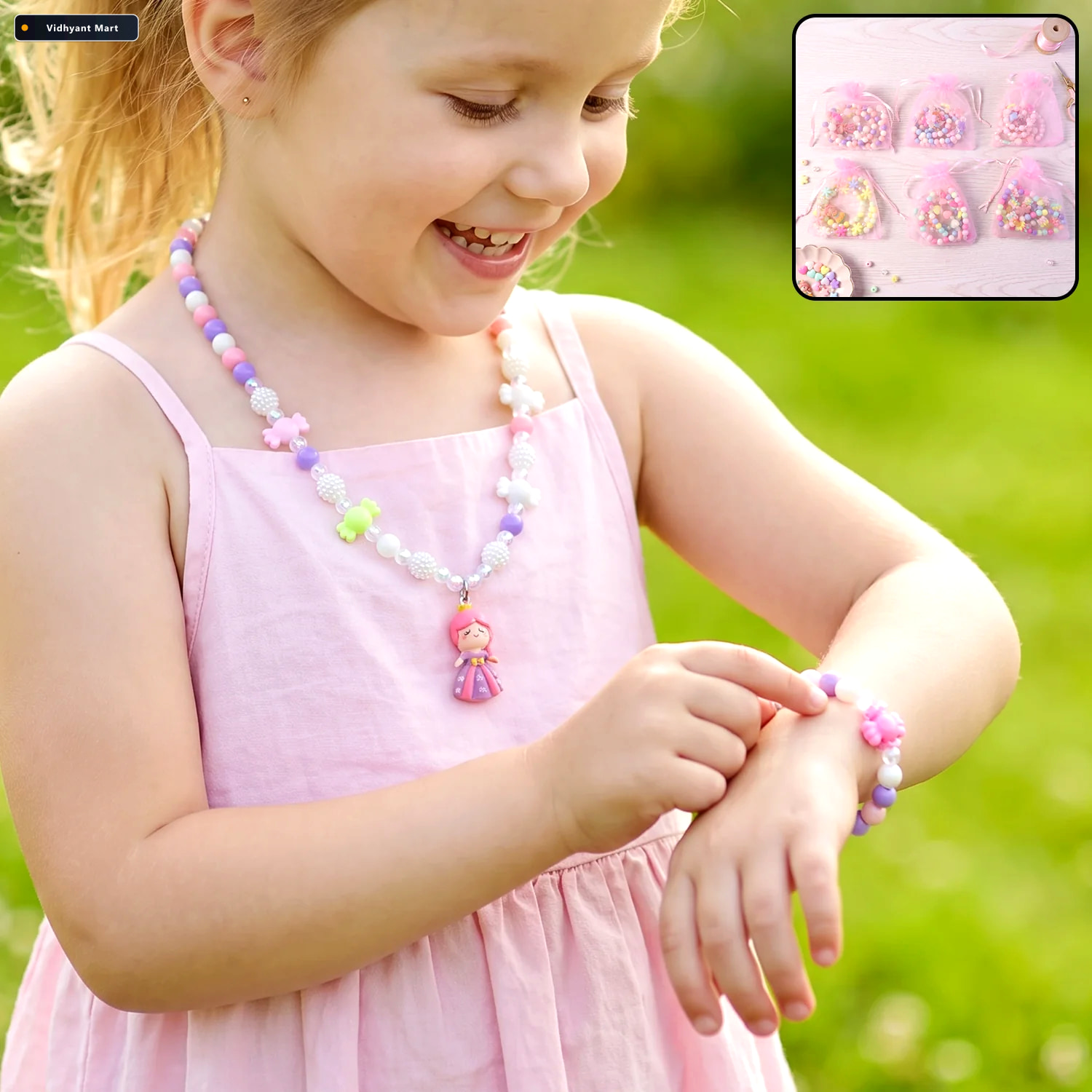 Vidhyant Mart Kids Bead Necklace And Bracelet Jewellery Set With 1