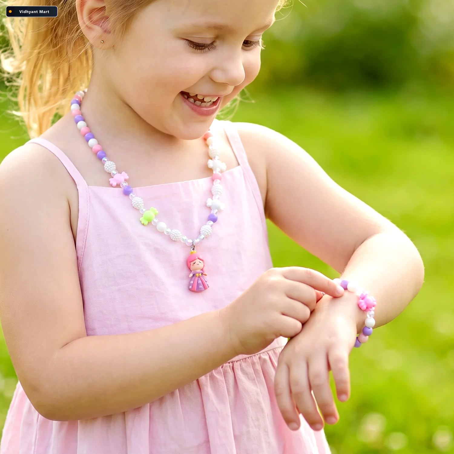 Vidhyant Mart Kids Bead Necklace And Bracelet Jewellery Set With 2