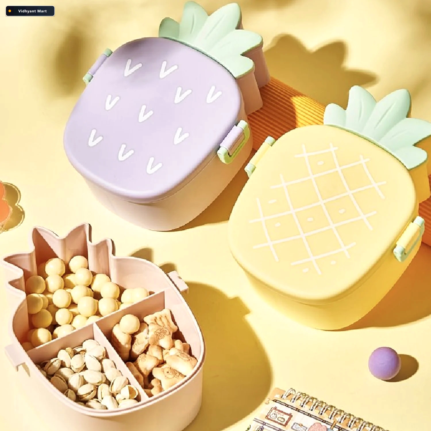 Vidhyant Mart Kids Bento Lunch Box Pineapple Design With Fork Sp 1