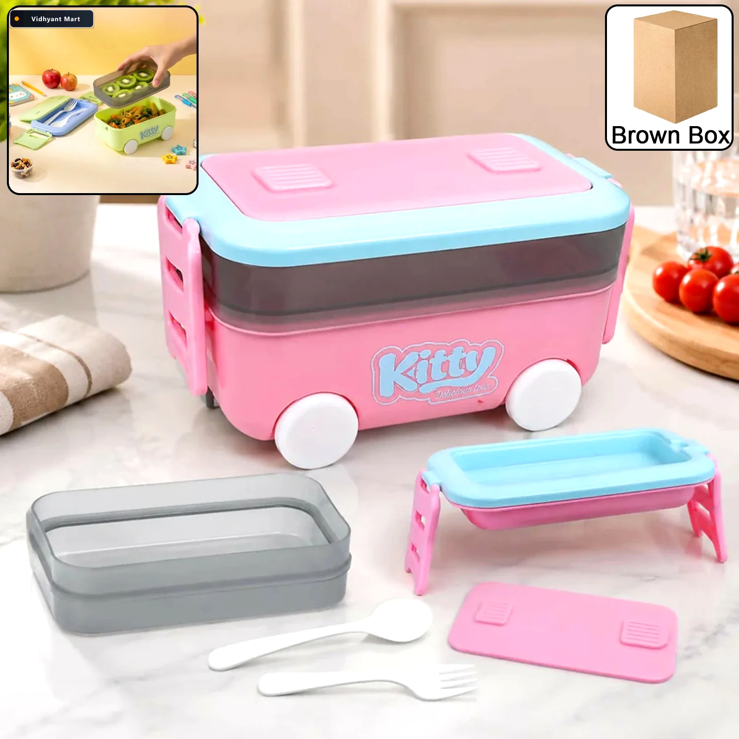 Vidhyant Mart Kids Car Shape Lunch Box With Wheels Fun And Leakp 1