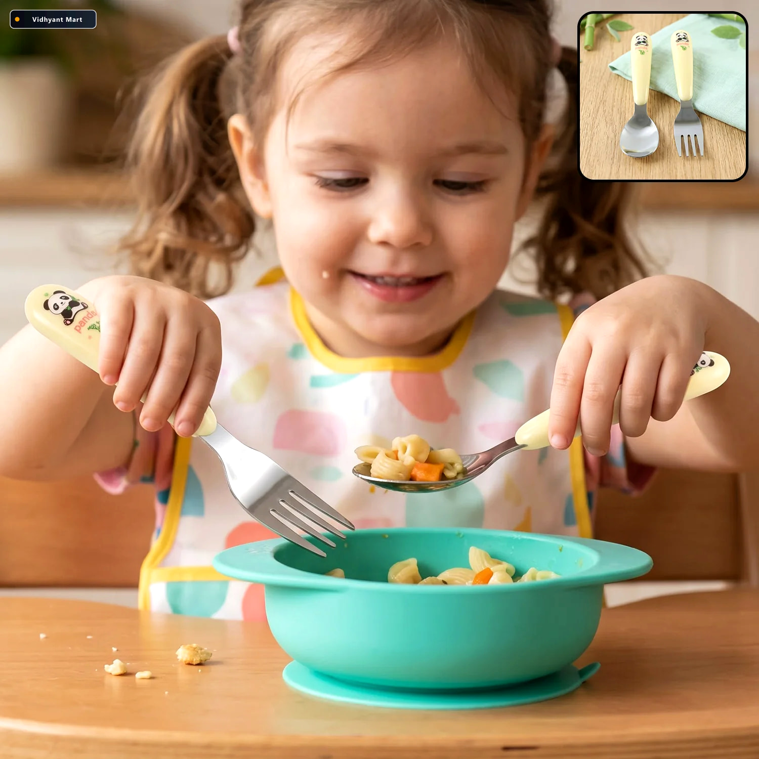 Vidhyant Mart Kids Cartoon Spoon And Fork Set With Easy Grip Han 1