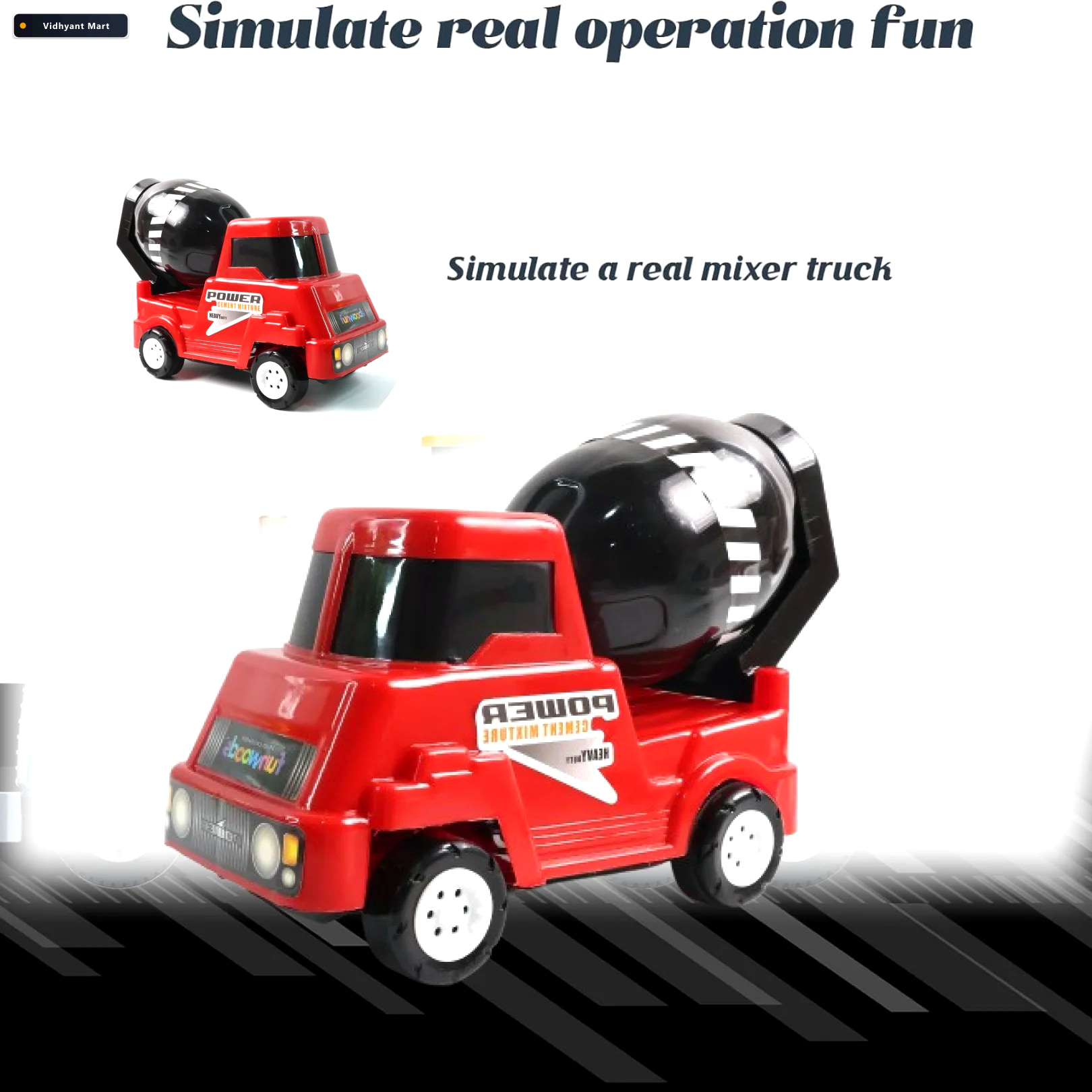 Vidhyant Mart Kids Cement Mixer Toy Truck Friction Powered Fun F 2