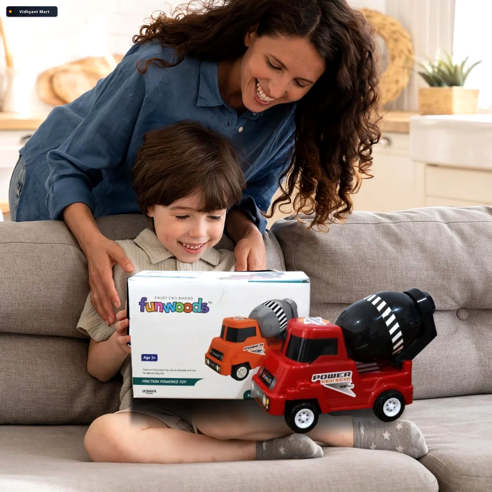 Vidhyant Mart Kids Cement Mixer Toy Truck Friction Powered Fun F 3