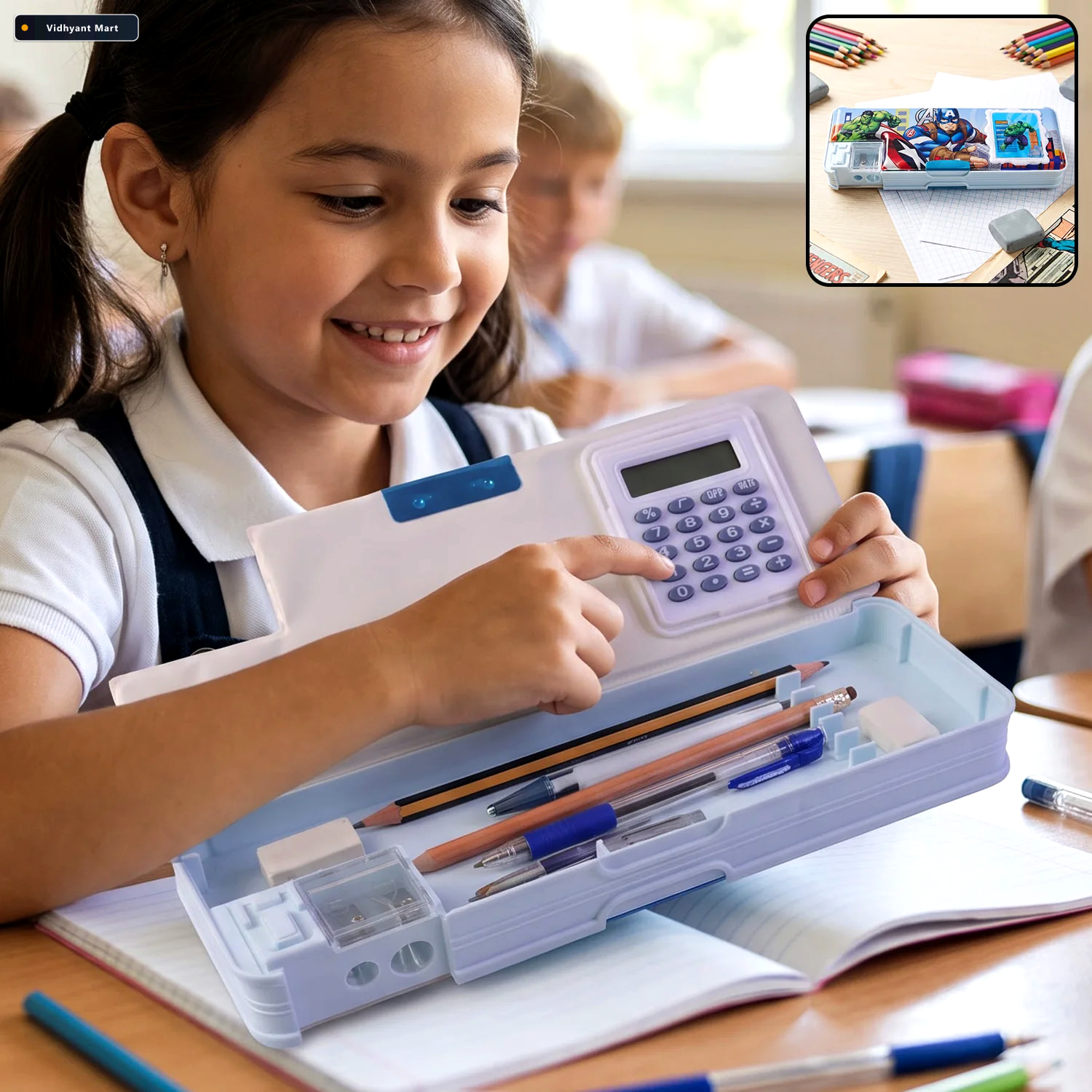 Vidhyant Mart Kids Geometry Box Multifunction Calculator Sharpen 1