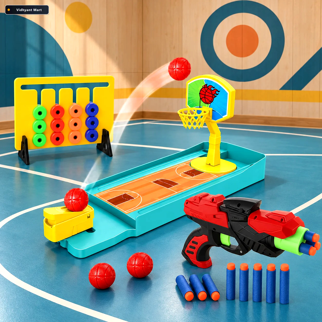 Vidhyant Mart Kids Indoor Game Combo Foam Dart Blaster Mini Bask 1