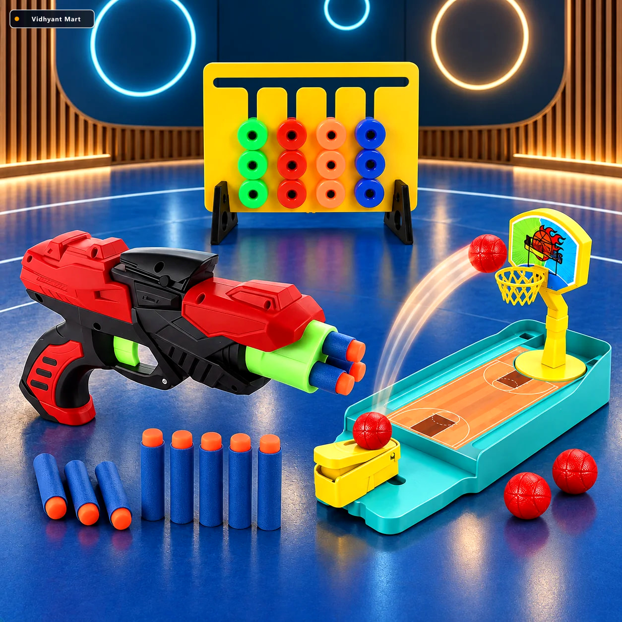 Vidhyant Mart Kids Indoor Game Combo Foam Dart Blaster Mini Bask 2