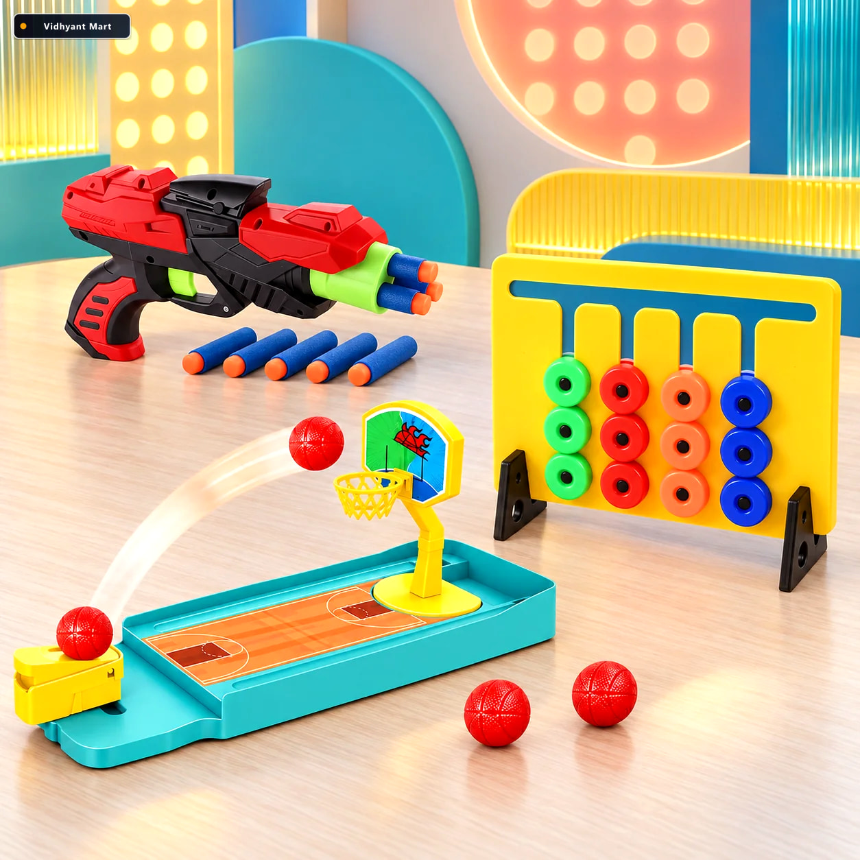 Vidhyant Mart Kids Indoor Game Combo Foam Dart Blaster Mini Bask 3