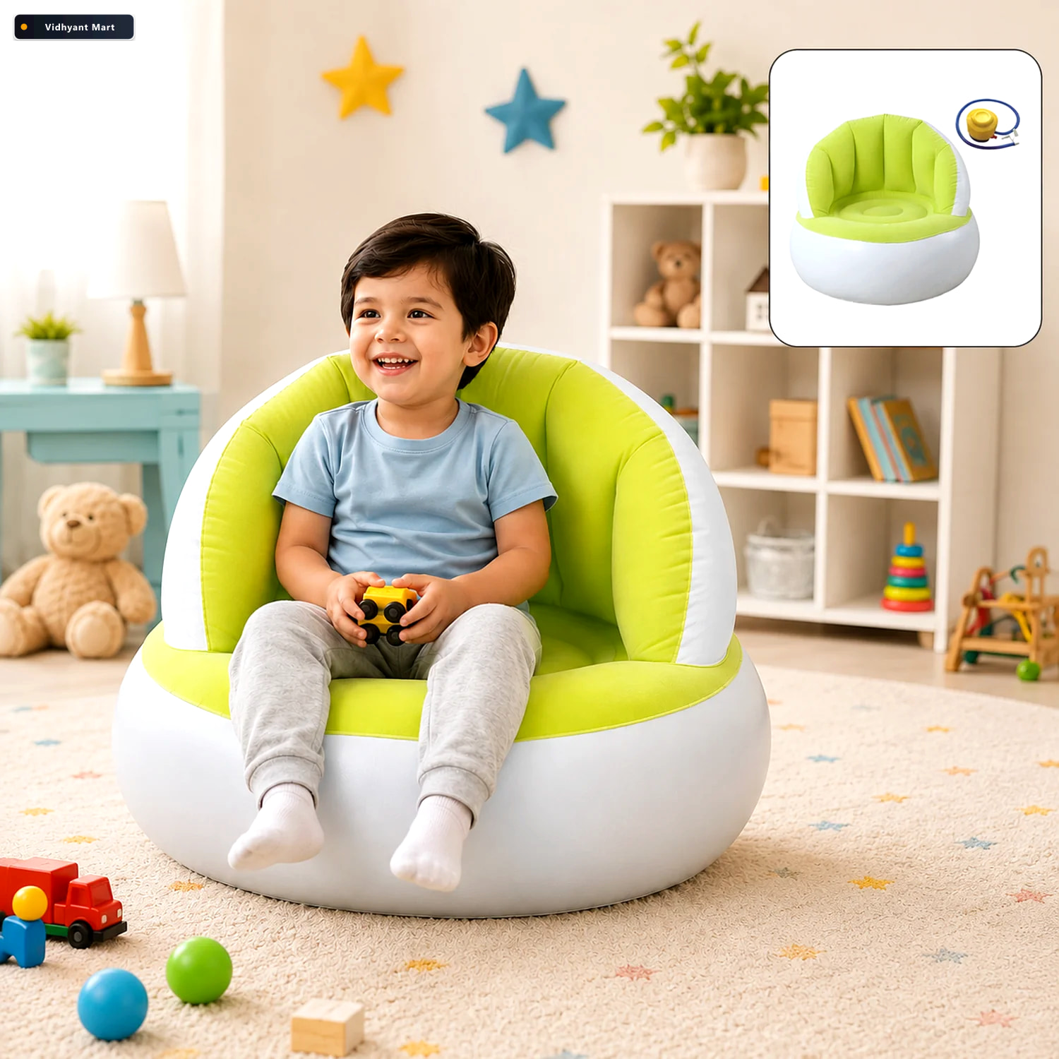 Vidhyant Mart Kids Inflatable Sofa Chair With Foot Pump Backrest 1