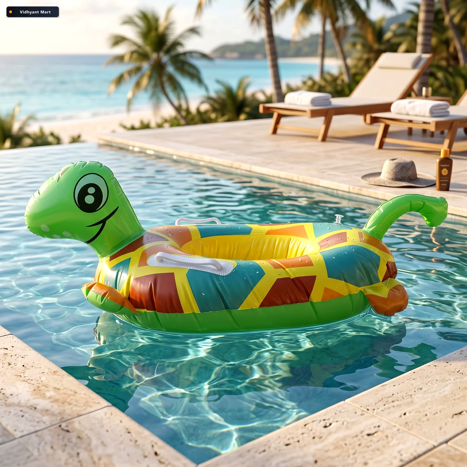 Vidhyant Mart Kids Inflatable Turtle Swim Ring Safe Durable Pool 1