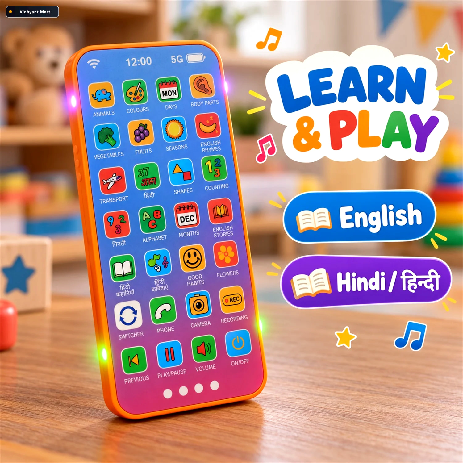 Vidhyant Mart Kids Learning Mobile Phone Toy With Music Lights A 2