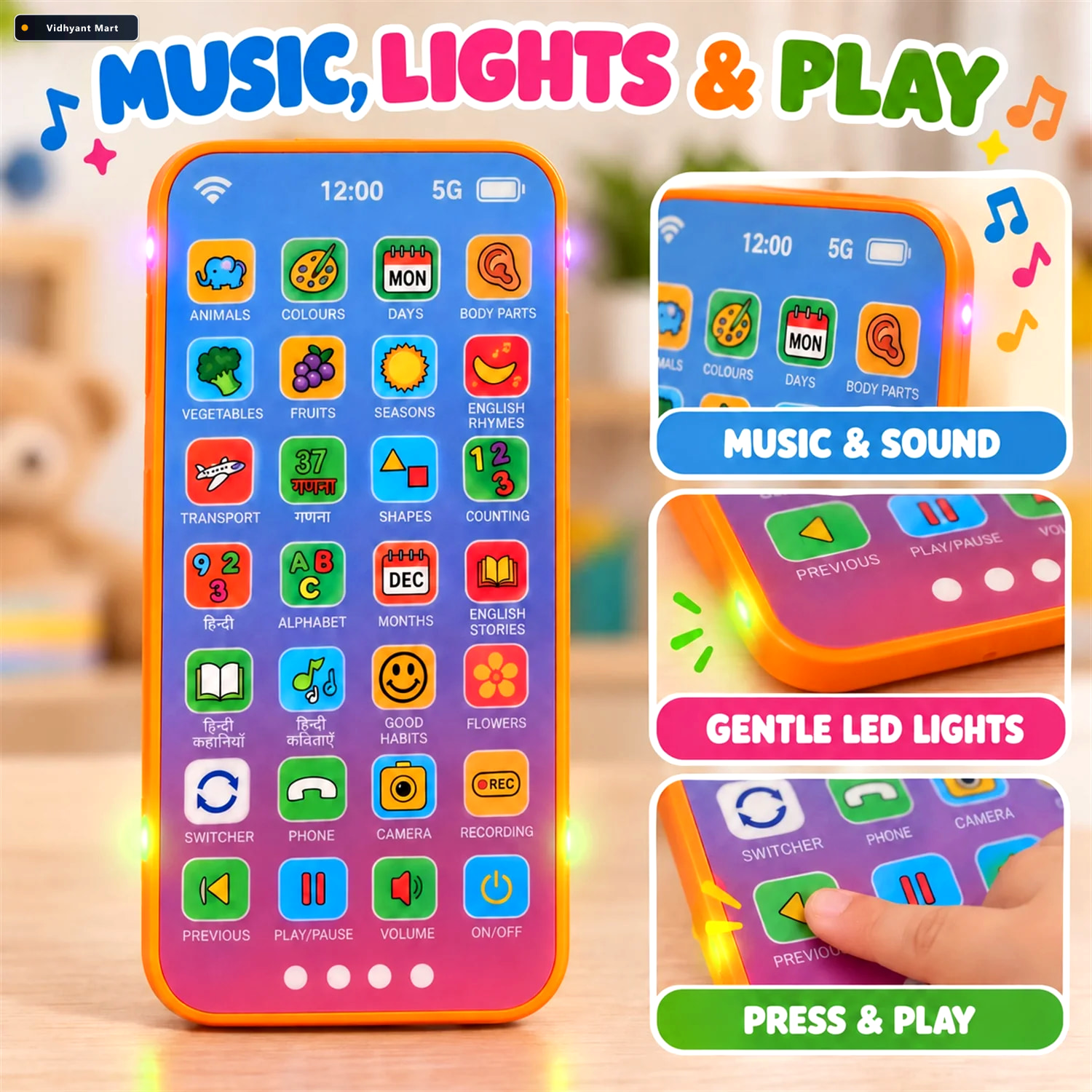 Vidhyant Mart Kids Learning Mobile Phone Toy With Music Lights A 3