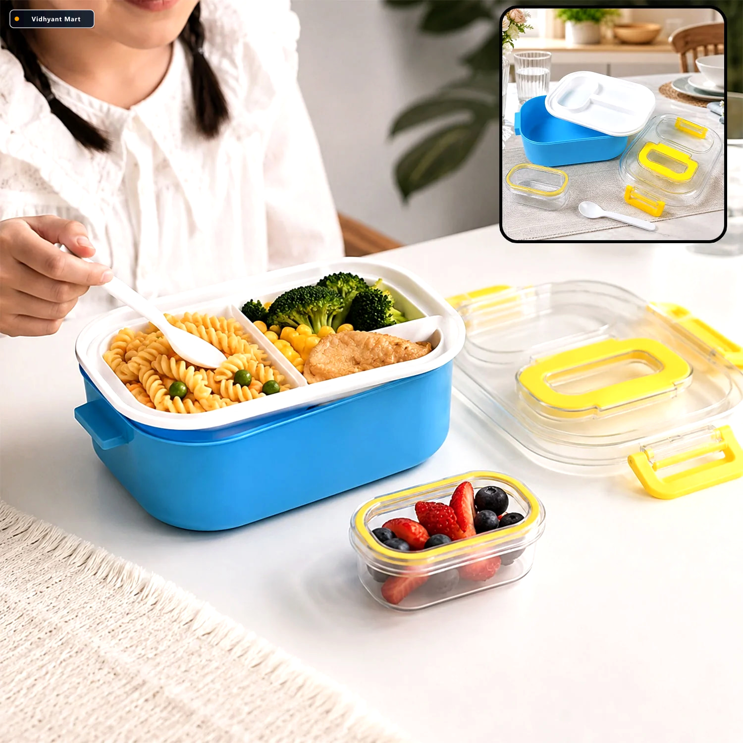 Vidhyant Mart Kids Lunch Box Durable Plastic With Spoon Fork Lun 1