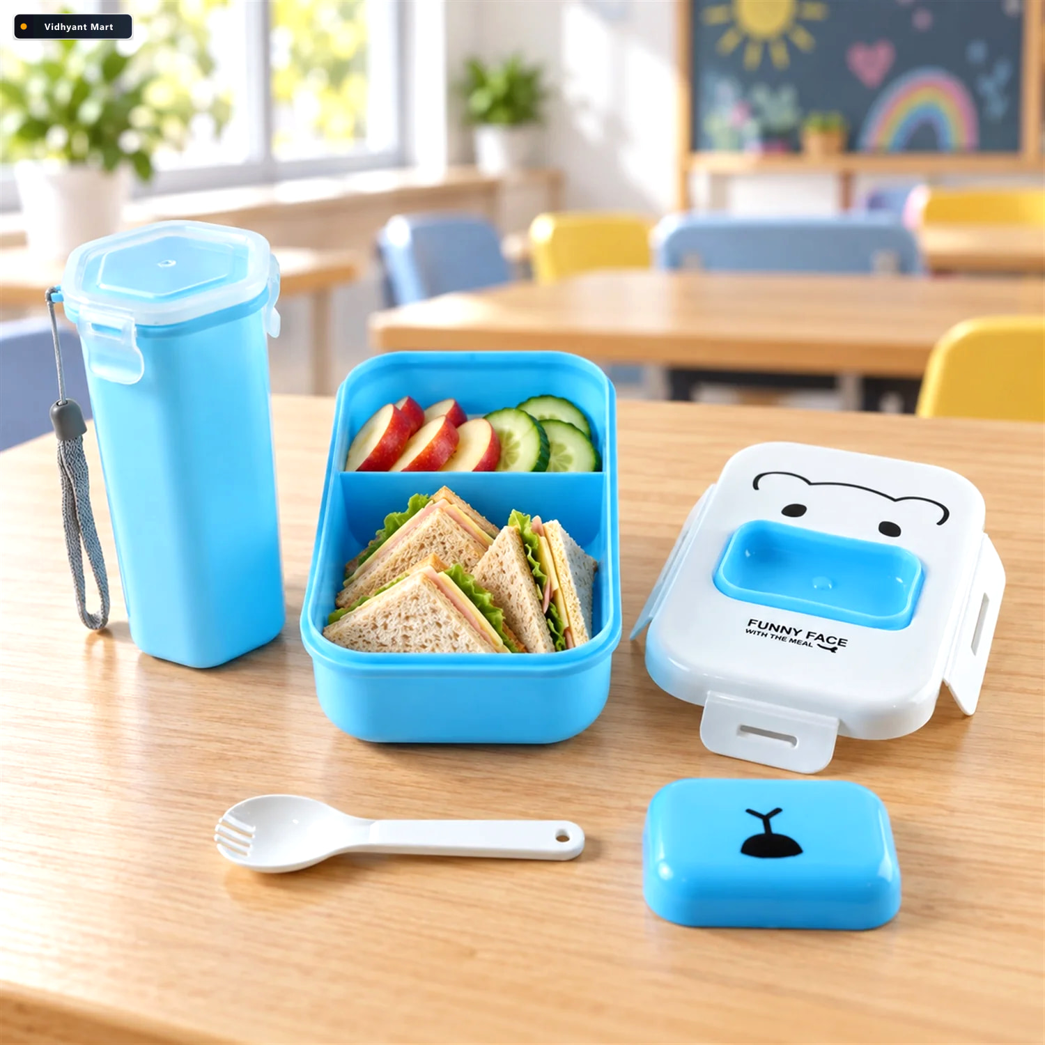 Vidhyant Mart Kids Lunch Box With Water Bottle And Spoon For Sch 1