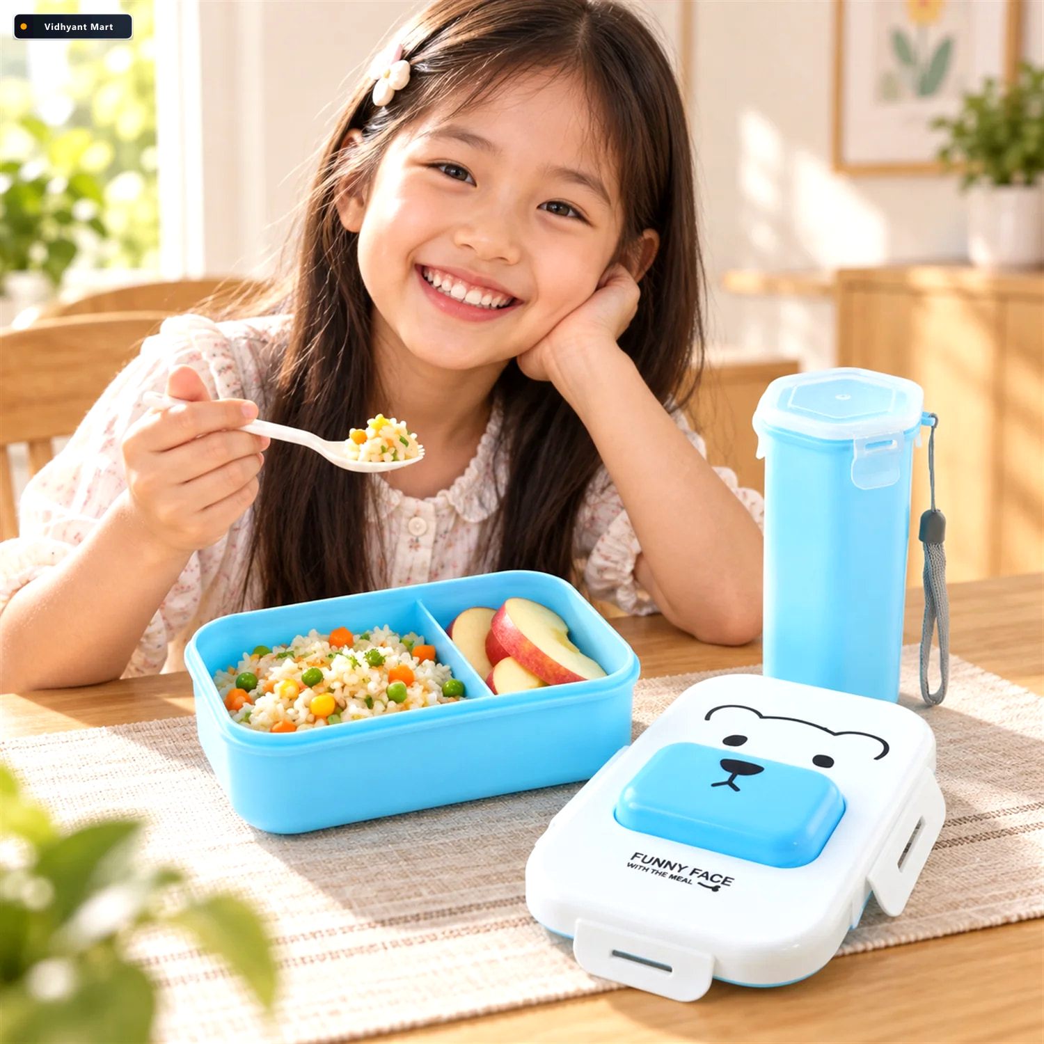 Vidhyant Mart Kids Lunch Box With Water Bottle And Spoon For Sch 3