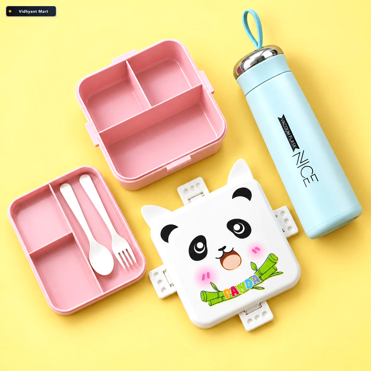 Vidhyant Mart Kids Lunch Hydration Combo Panda Lunch Box With Va 2